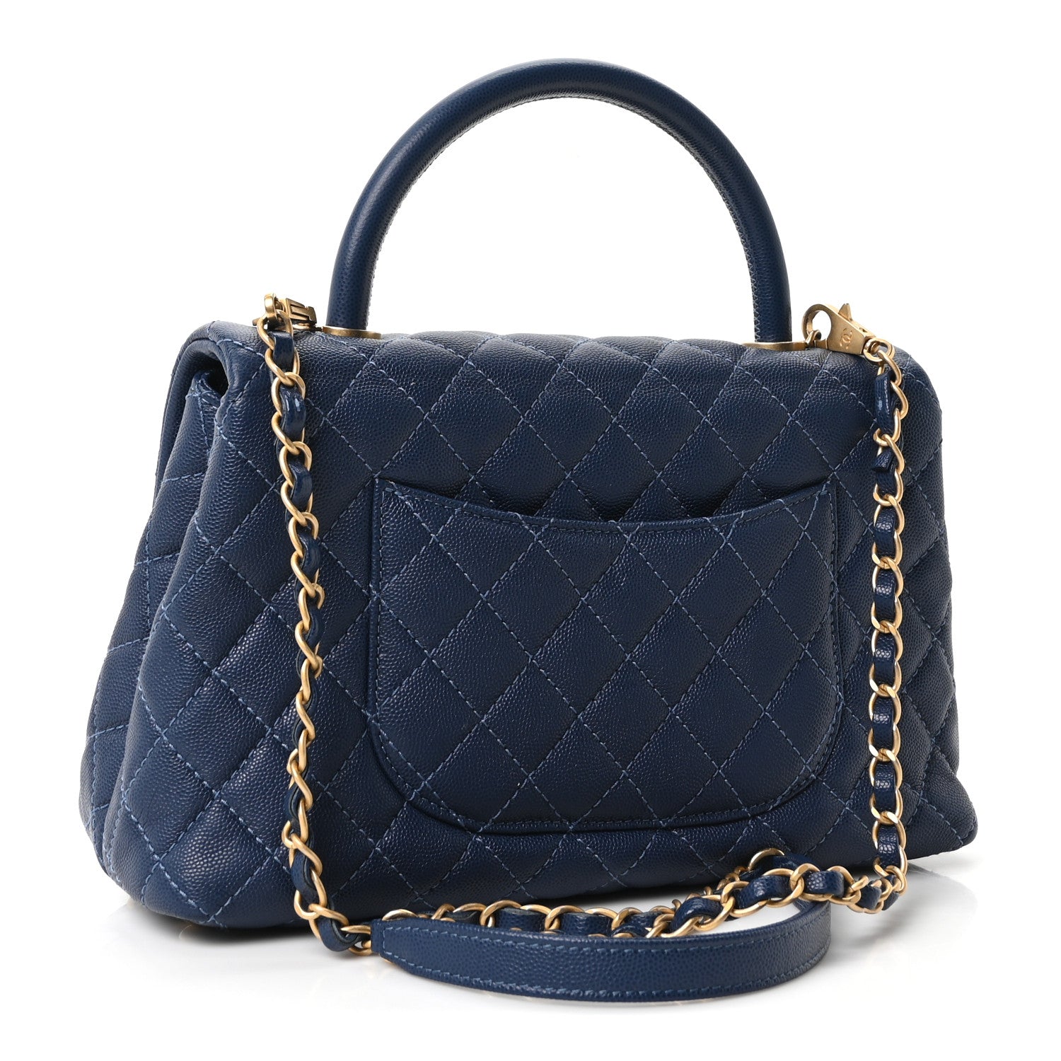 Caviar Quilted Small Coco Handle Flap Navy — view 3
