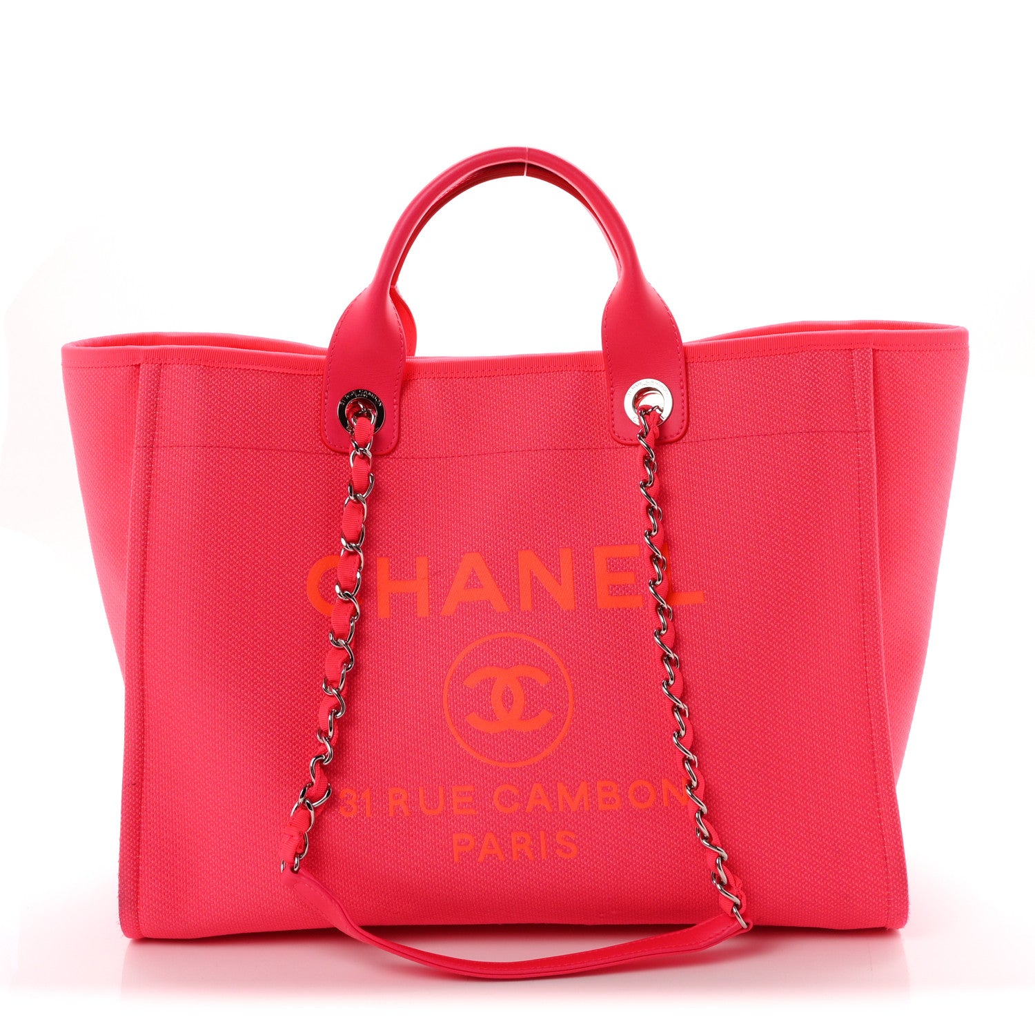 Mixed Fibers Calfskin Medium Deauville Tote Pink Orange