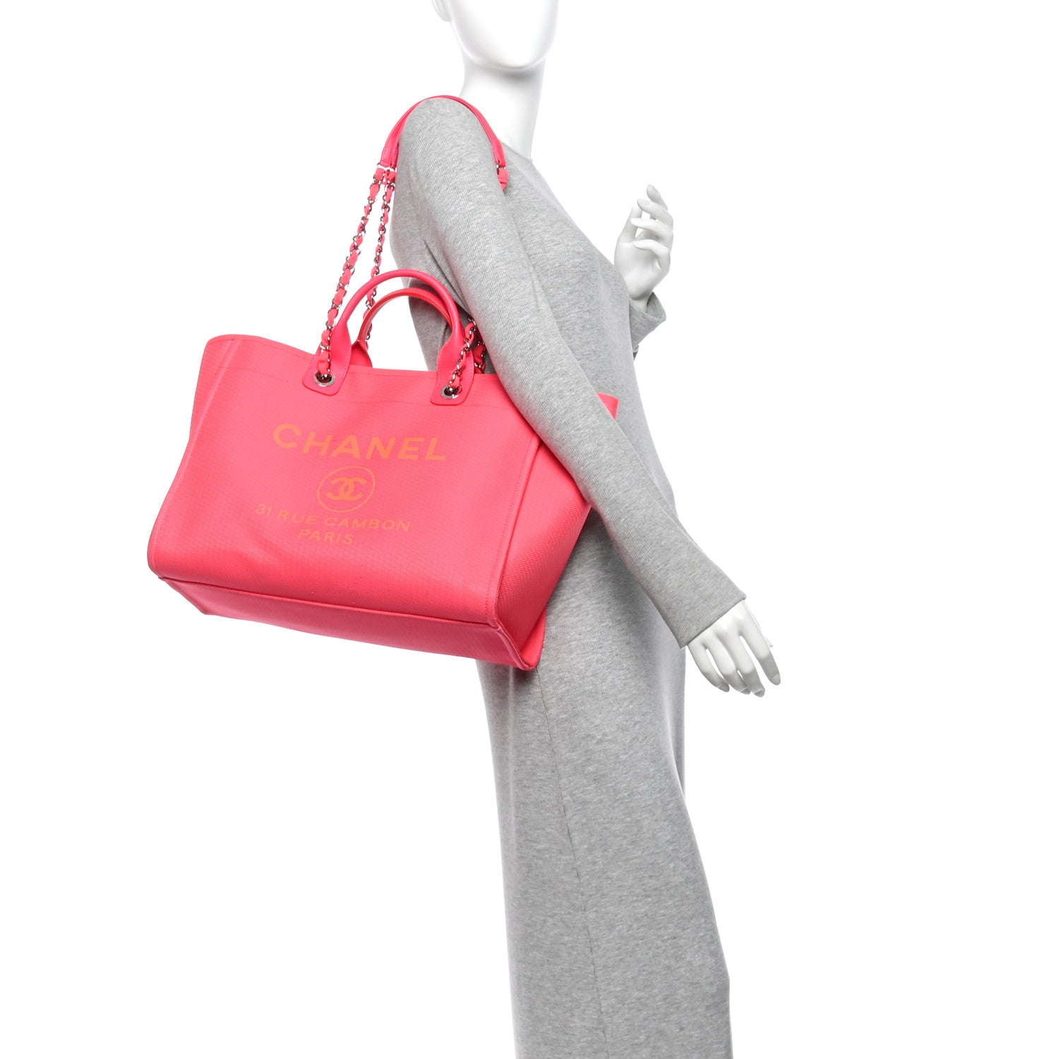 Mixed Fibers Calfskin Medium Deauville Tote Pink Orange — view 2
