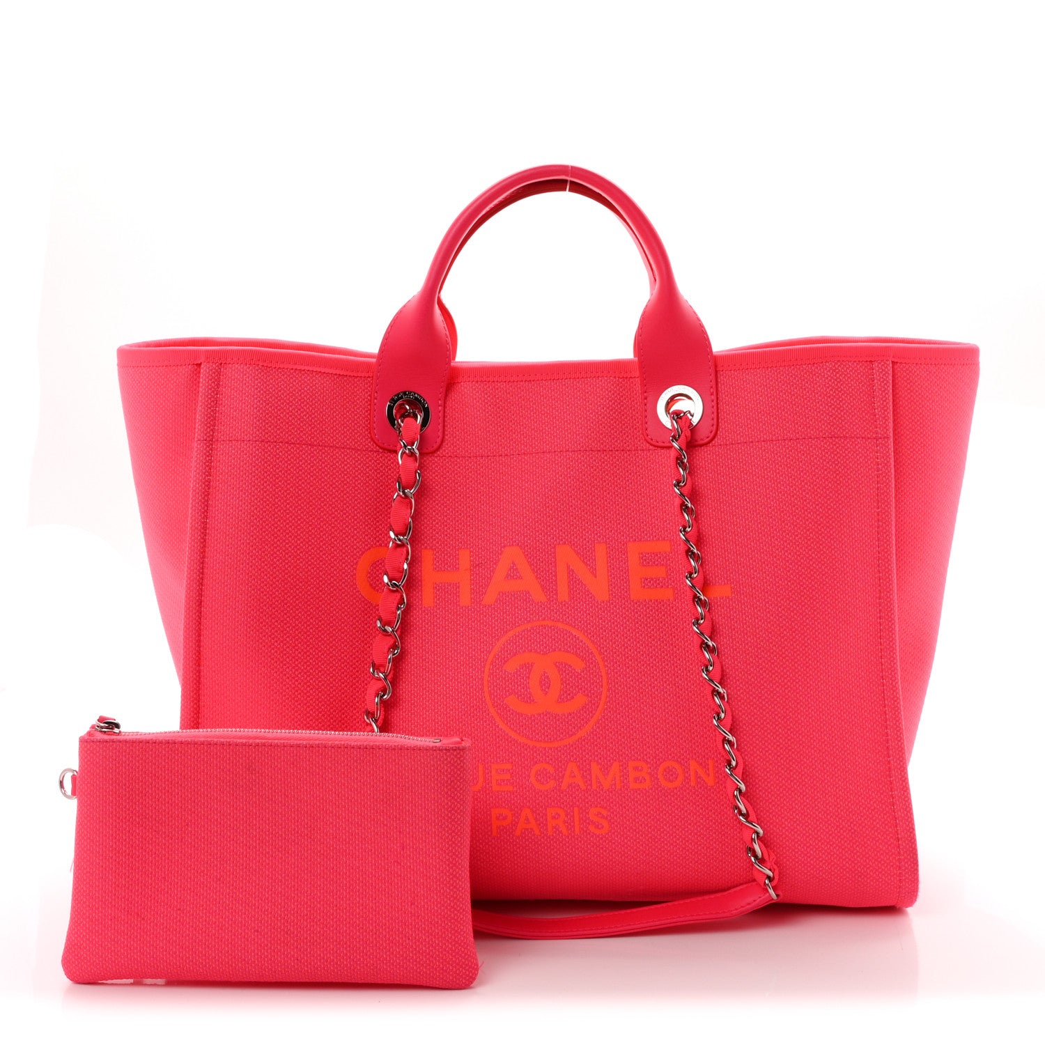 Mixed Fibers Calfskin Medium Deauville Tote Pink Orange — view 3