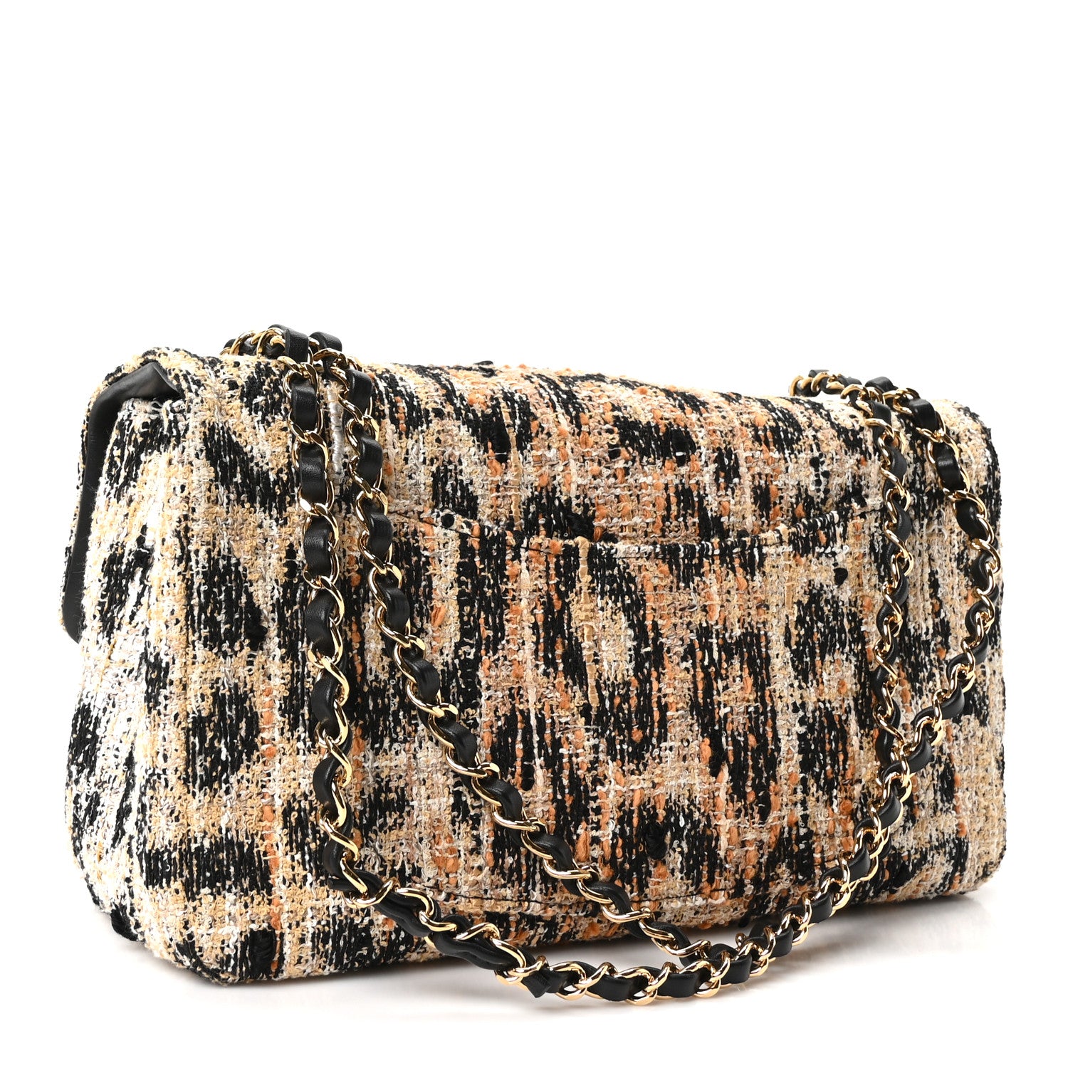 Tweed Mixed Fibers Leopard Print Small Souplissimo Maxi Flap Brown Black White — view 3