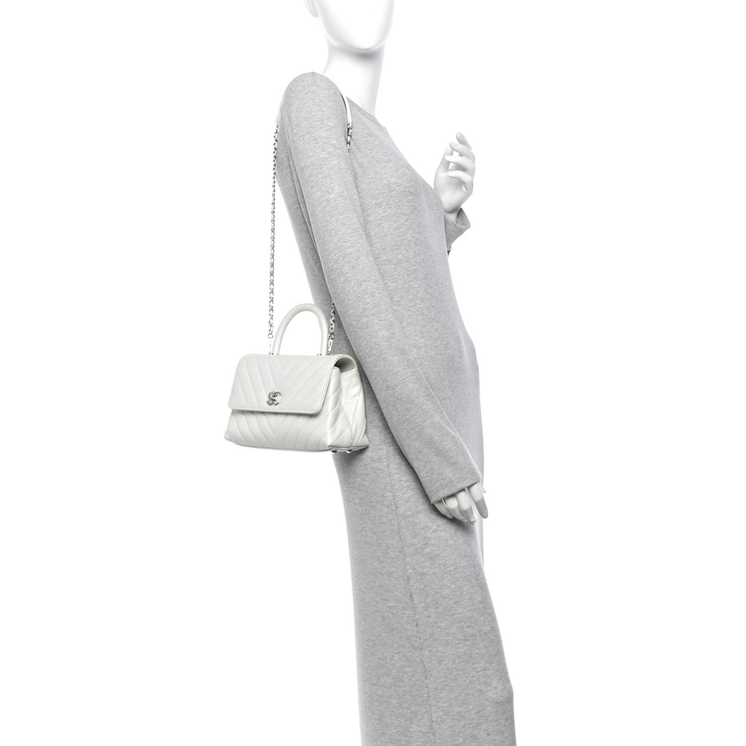 Iridescent Caviar Chevron Quilted Mini Coco Handle Flap White — view 2
