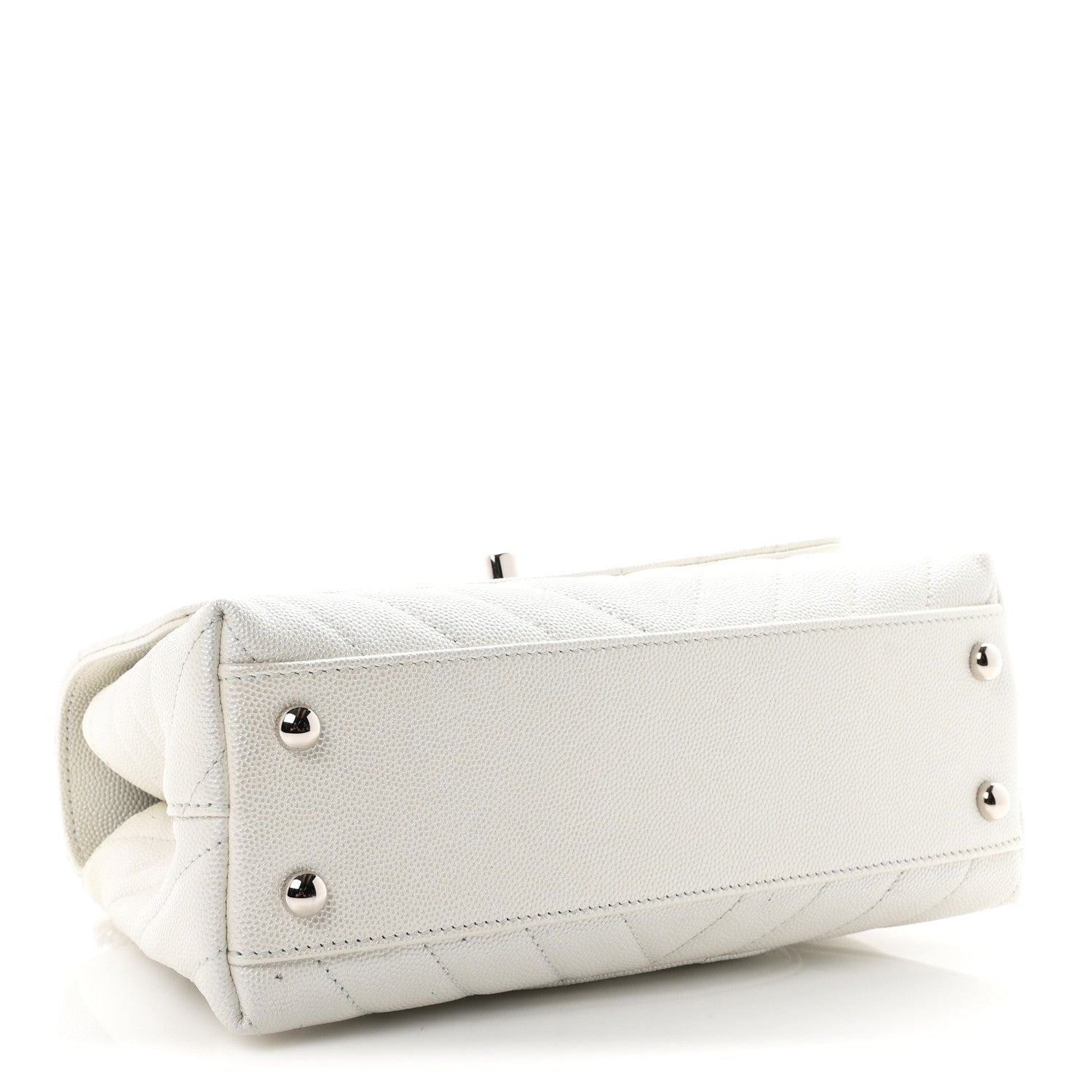 Iridescent Caviar Chevron Quilted Mini Coco Handle Flap White — view 4