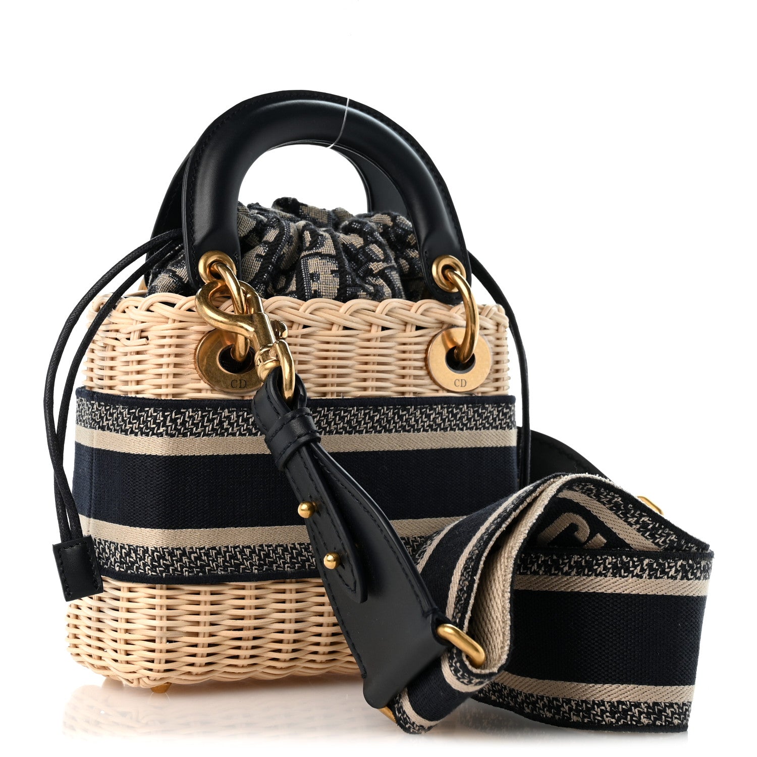Wicker Oblique Mini Lady Dior Bag Blue — view 3