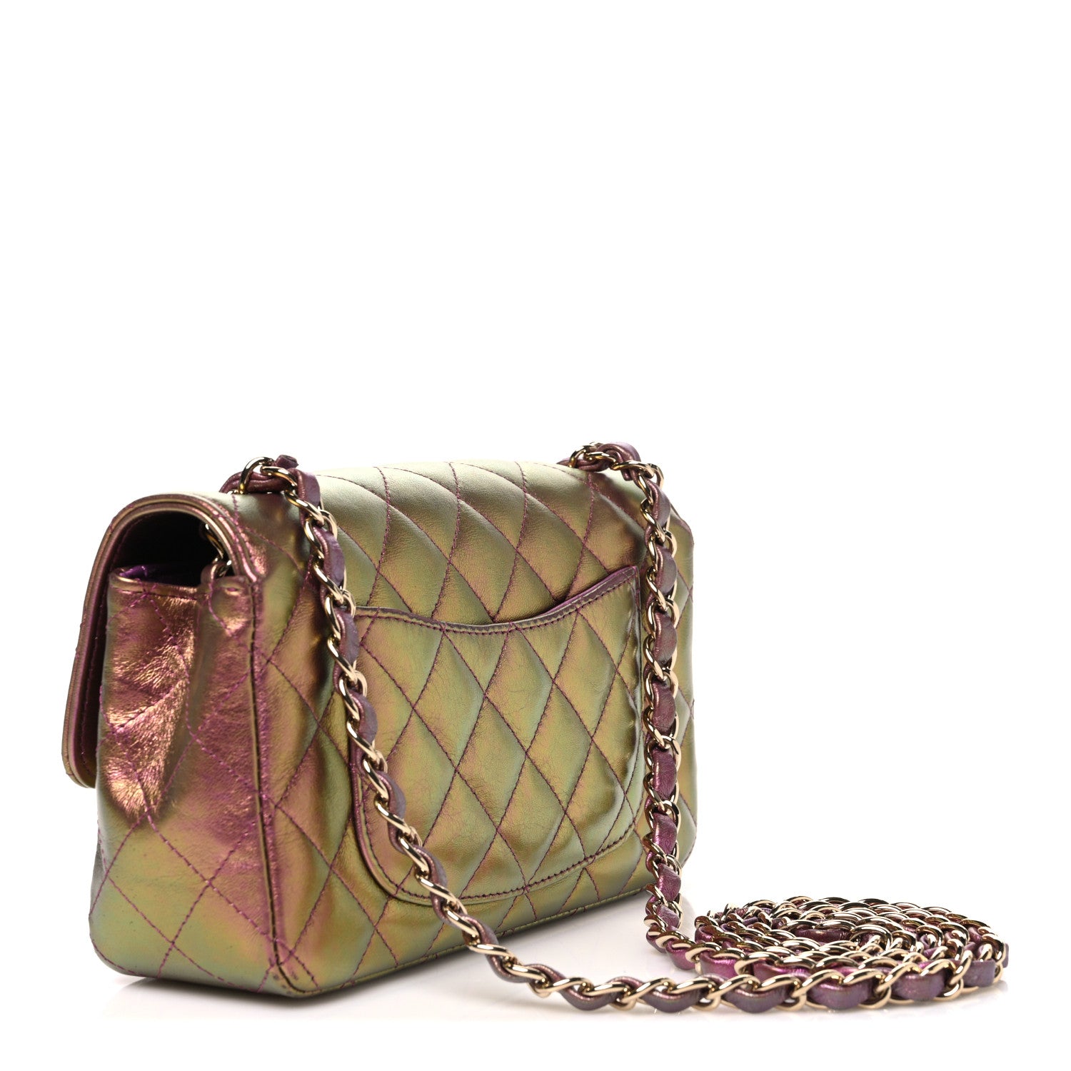 Iridescent Lambskin Quilted Mini Rectangular Flap Purple — view 3