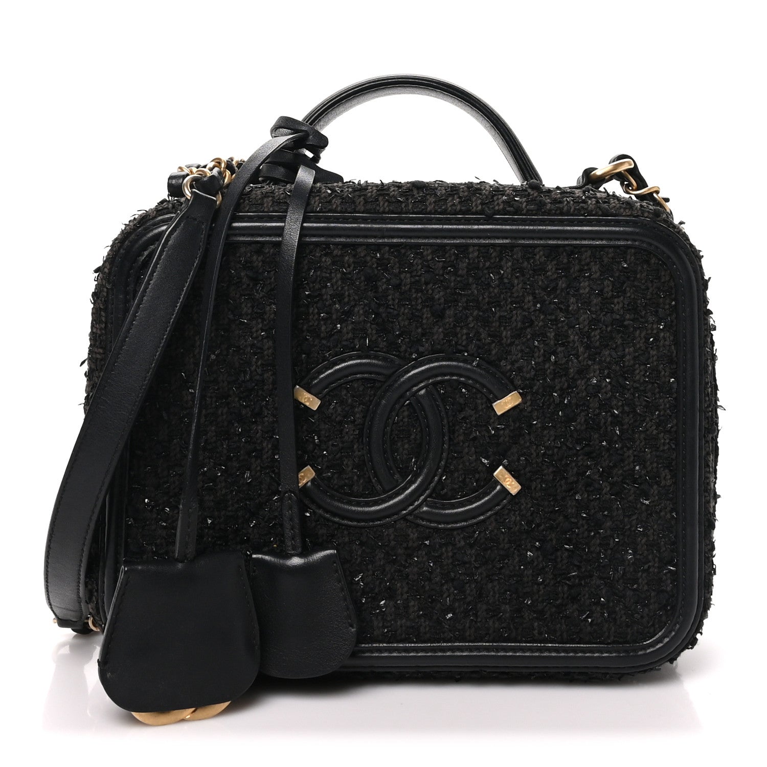 Tweed Quilted Medium CC Filigree Vanity Case Black