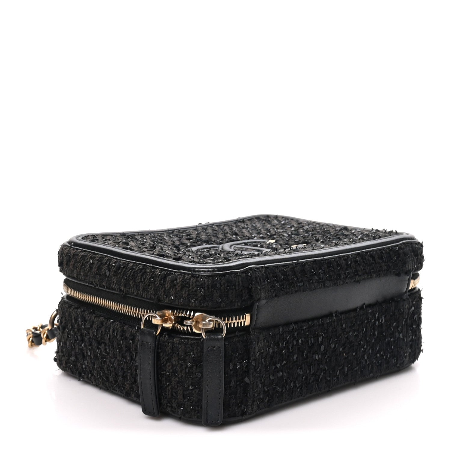 Tweed Quilted Medium CC Filigree Vanity Case Black — view 4