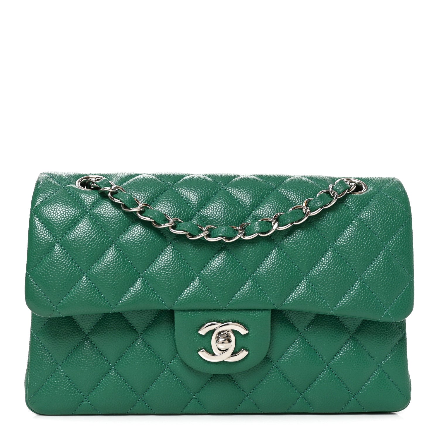 Caviar Quilted Small Double Flap Green