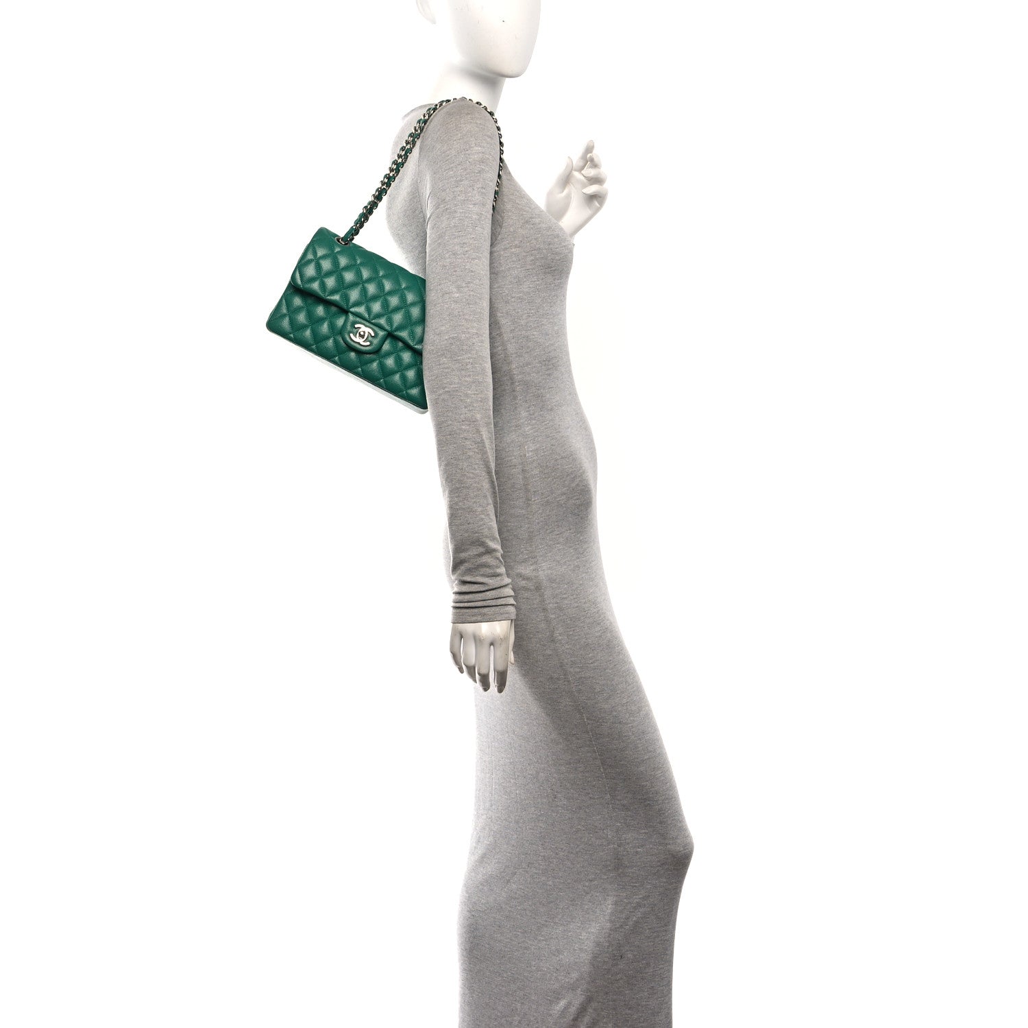 Caviar Quilted Small Double Flap Green — view 2