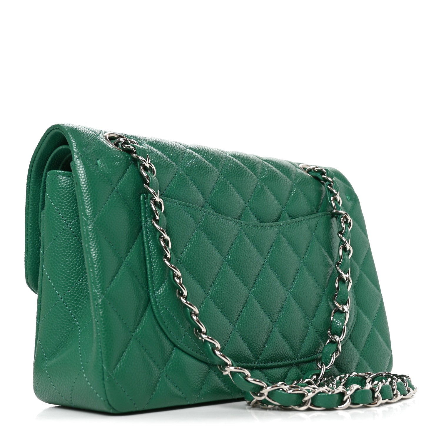 Caviar Quilted Small Double Flap Green — view 3