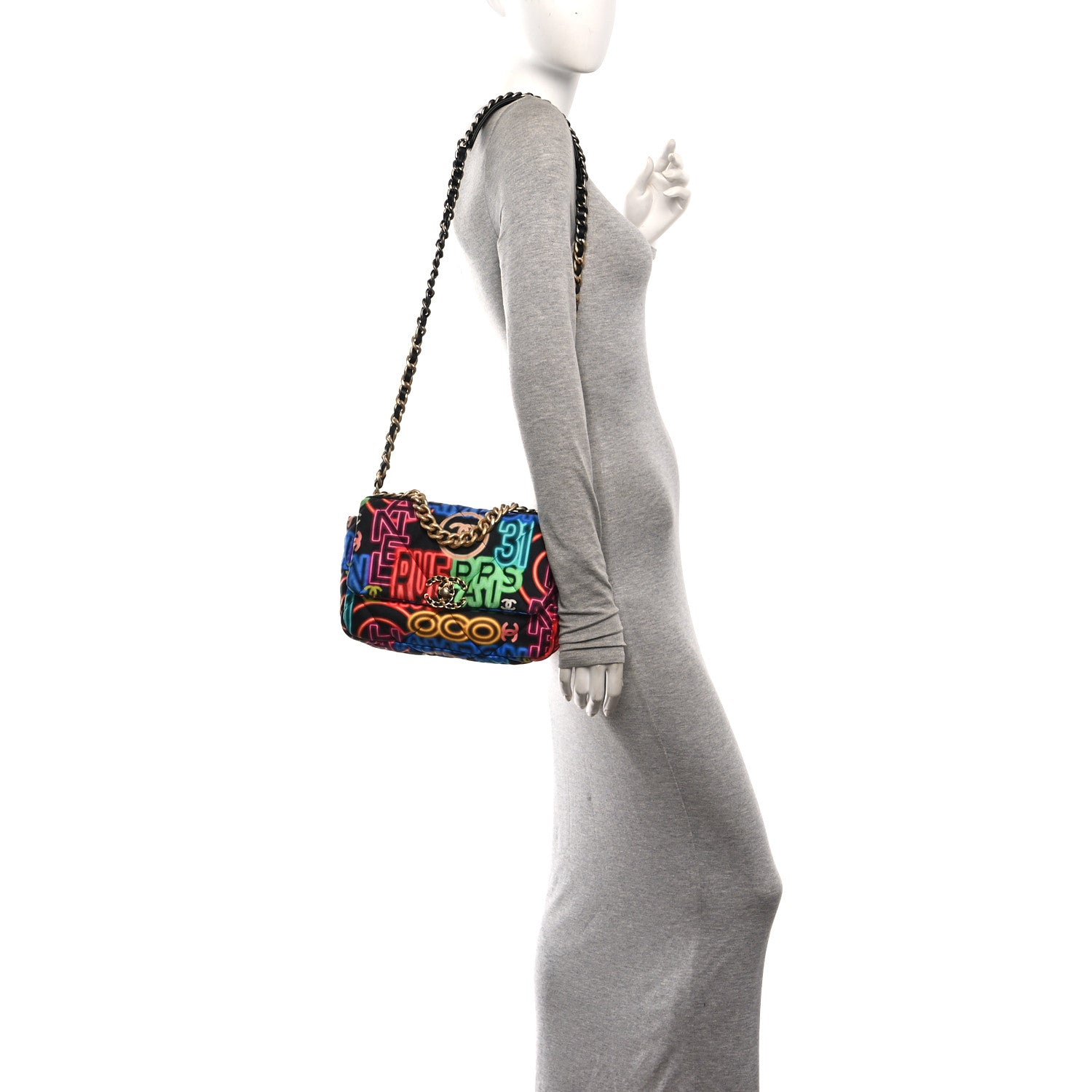 Fabric Quilted Neon Graffiti Medium Chanel 19 Flap Black Multicolor — view 2