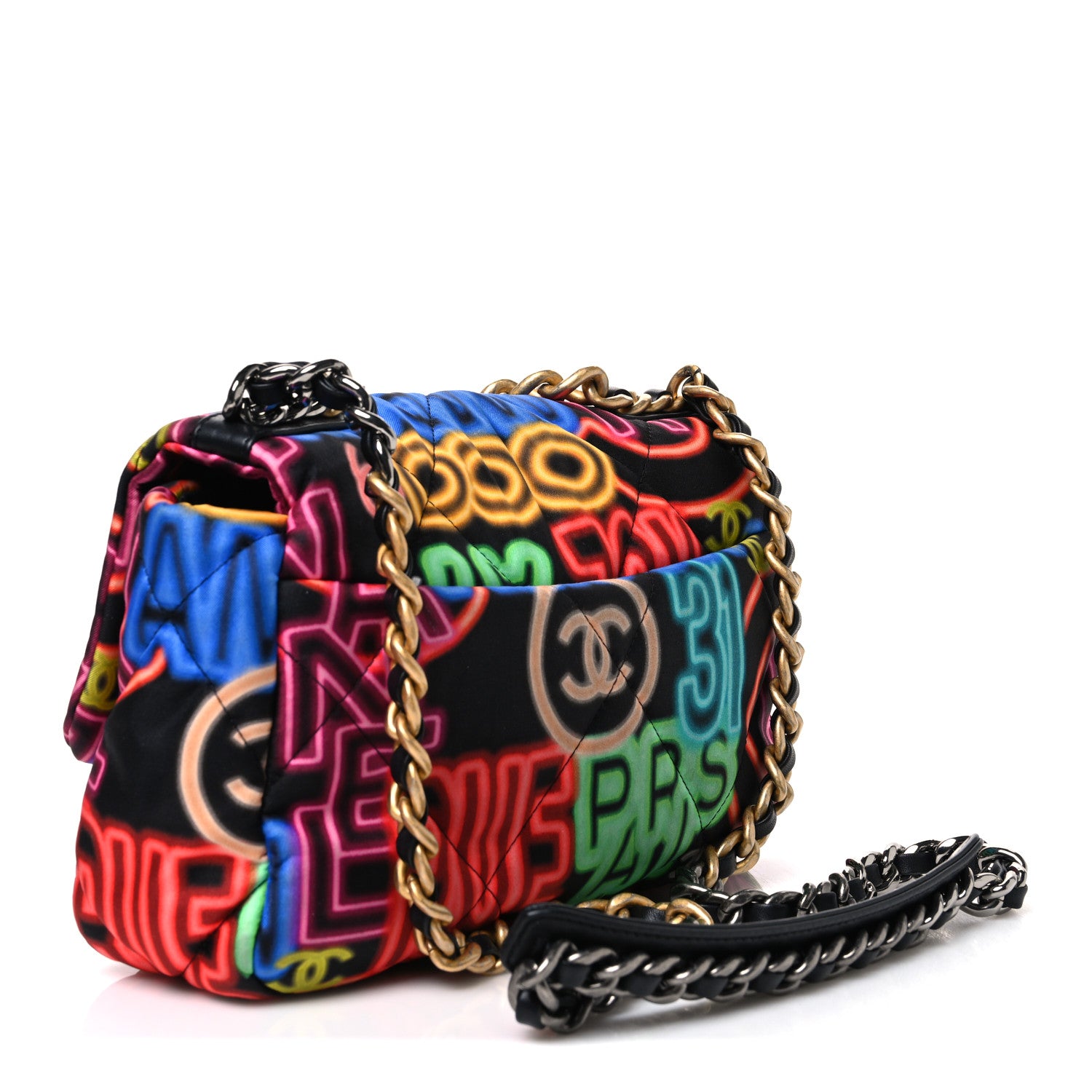 Fabric Quilted Neon Graffiti Medium Chanel 19 Flap Black Multicolor — view 3