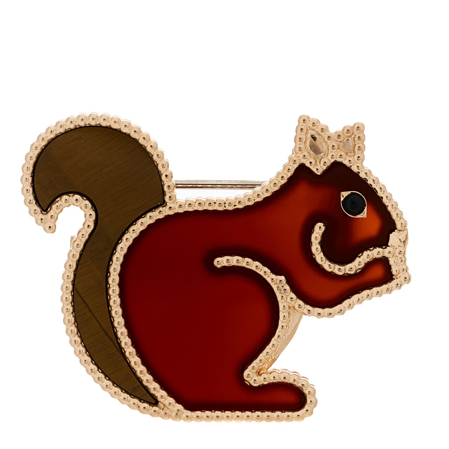 18K Rose Gold Carnelian Black Onyx Tiger Eye Lucky Animals Squirrel Brooch