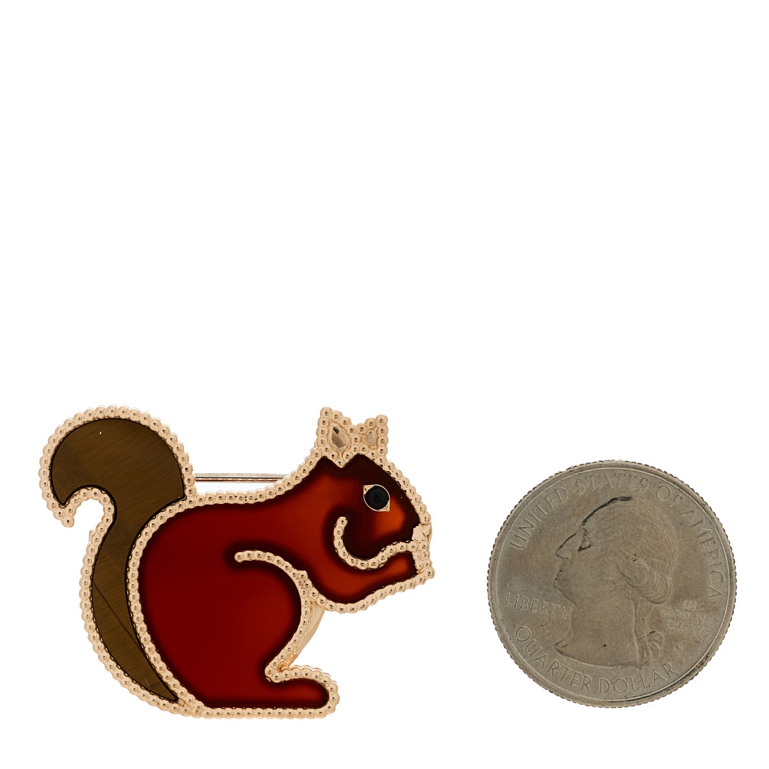 18K Rose Gold Carnelian Black Onyx Tiger Eye Lucky Animals Squirrel Brooch — view 2