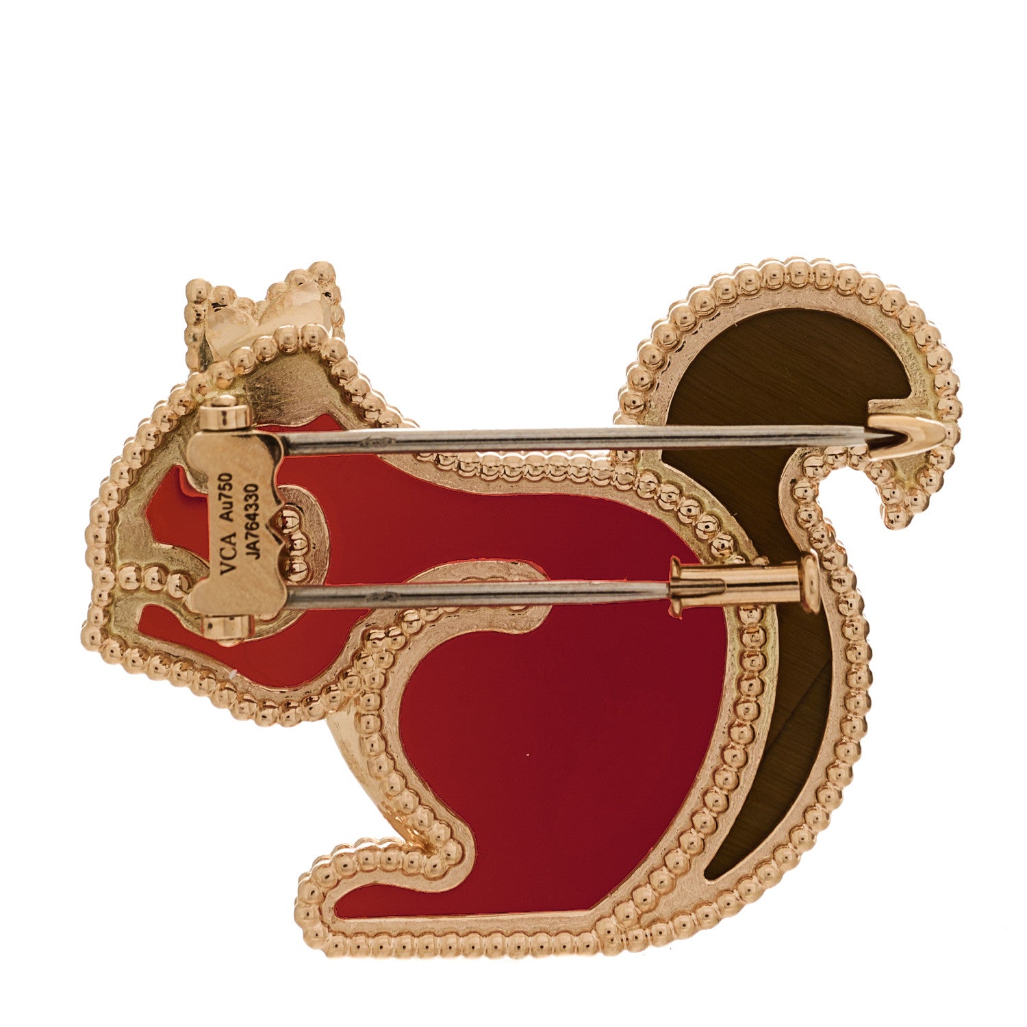 18K Rose Gold Carnelian Black Onyx Tiger Eye Lucky Animals Squirrel Brooch — view 3
