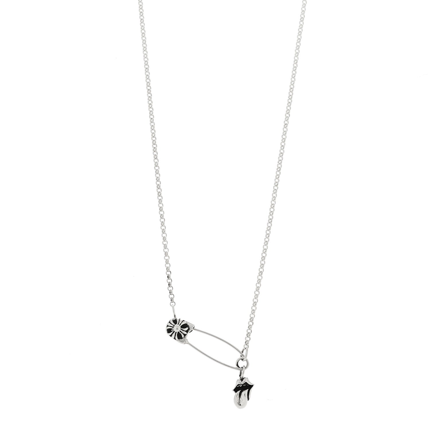 Sterling Silver Safety Pin Rolling Stones Pendant Necklace