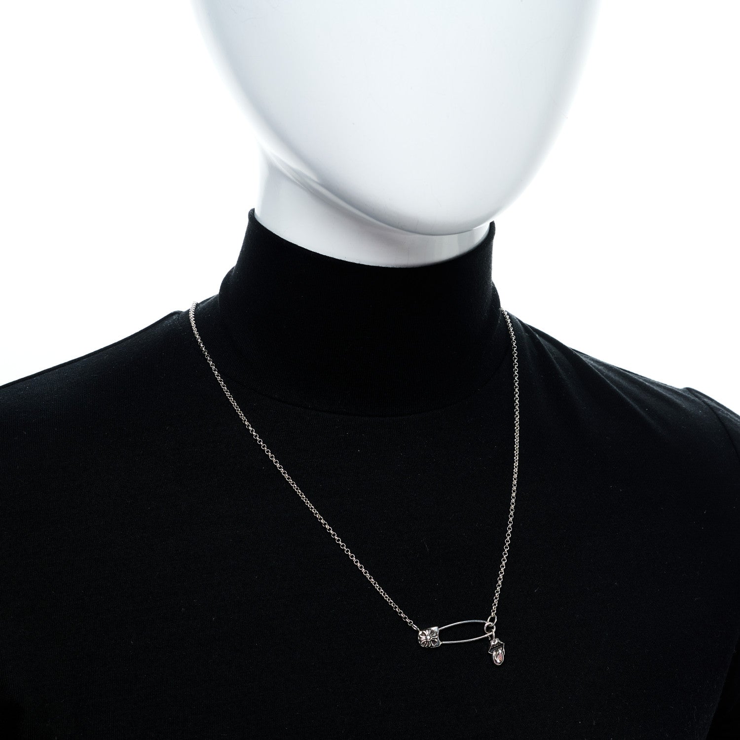 Sterling Silver Safety Pin Rolling Stones Pendant Necklace — view 2