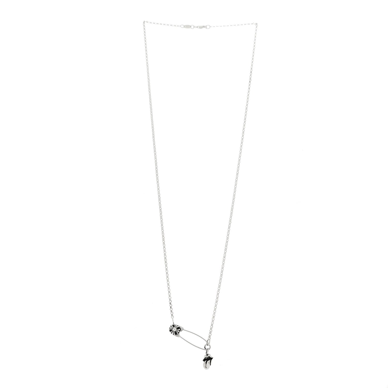Sterling Silver Safety Pin Rolling Stones Pendant Necklace — view 3
