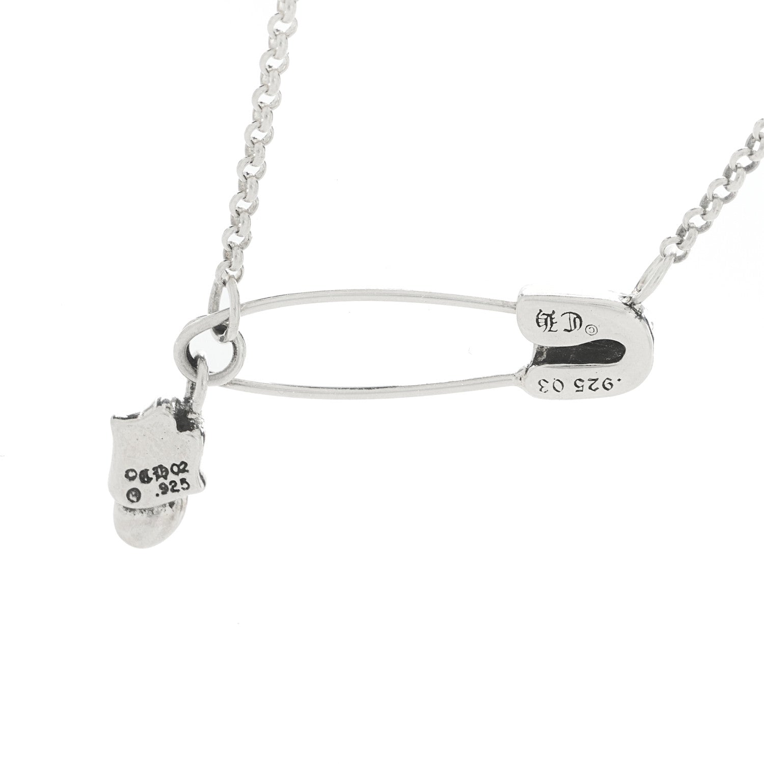 Sterling Silver Safety Pin Rolling Stones Pendant Necklace — view 4