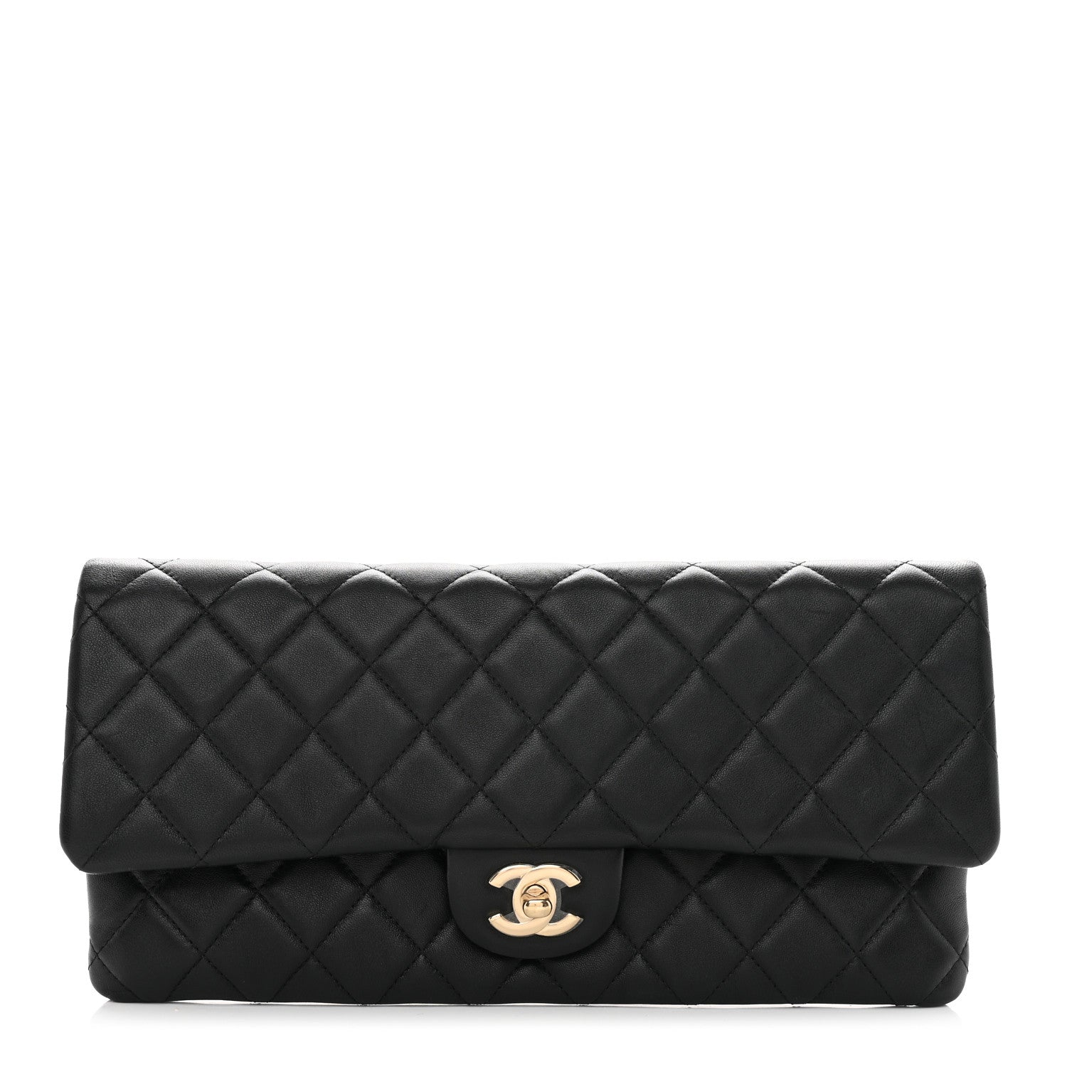 Lambskin Quilted Flap Clutch Black