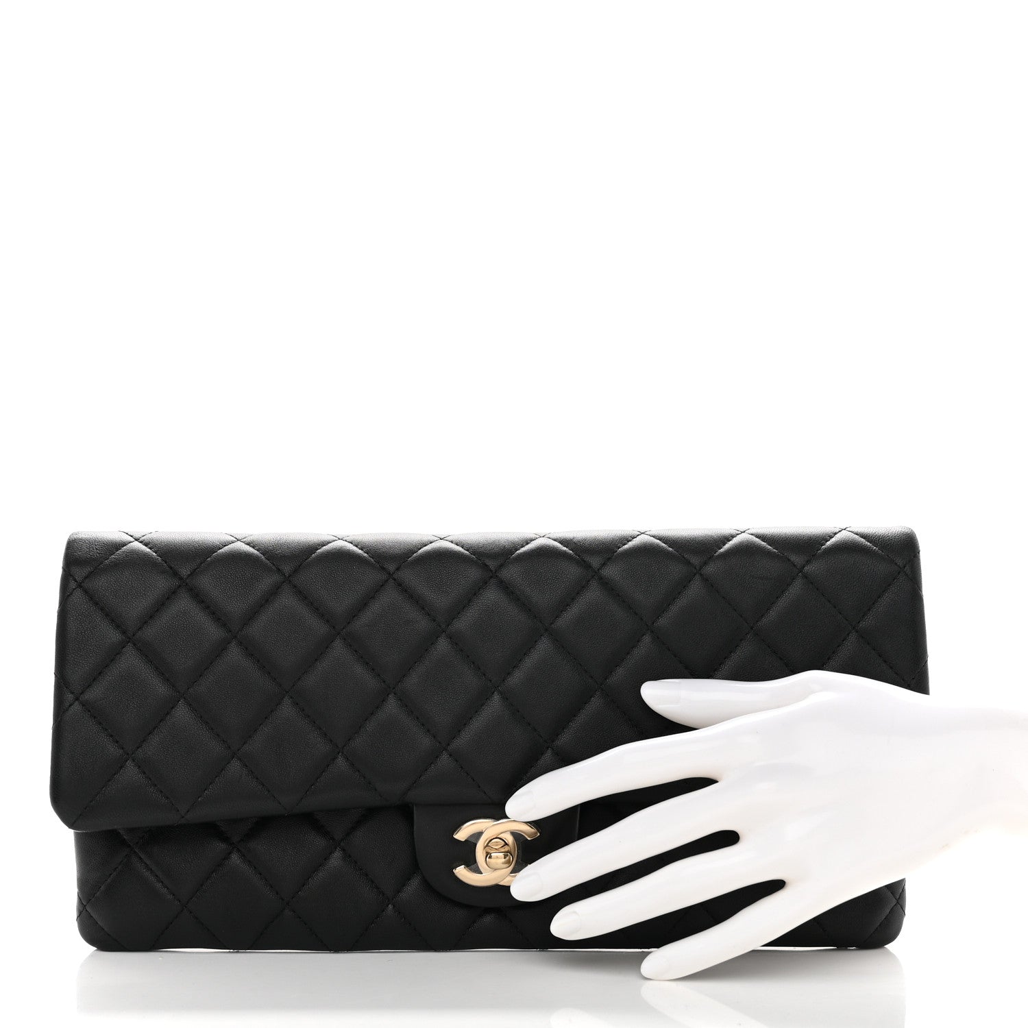 Lambskin Quilted Flap Clutch Black — view 2