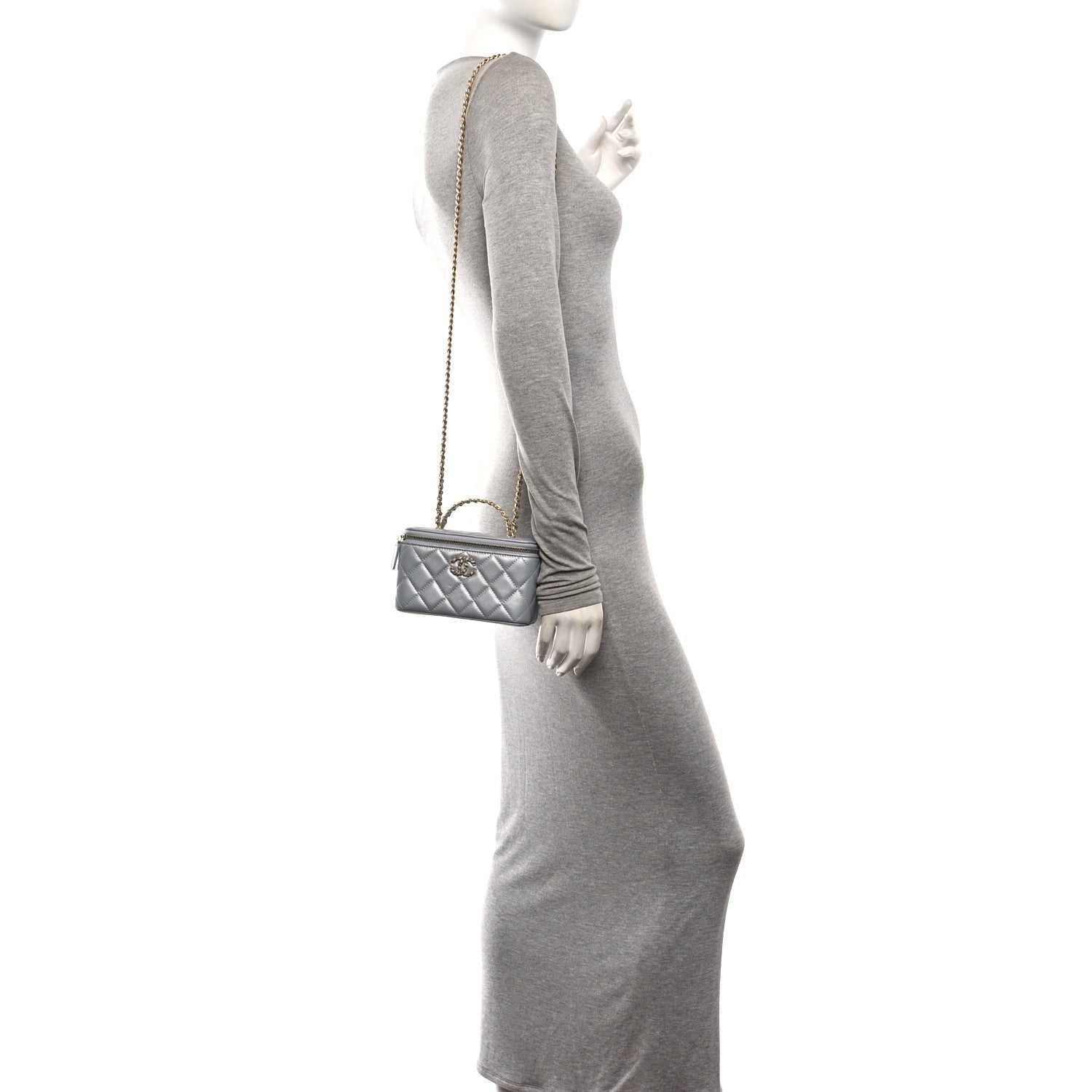 Iridescent Lambskin Quilted Pick Me Up Vanity Case Light Grey — view 2