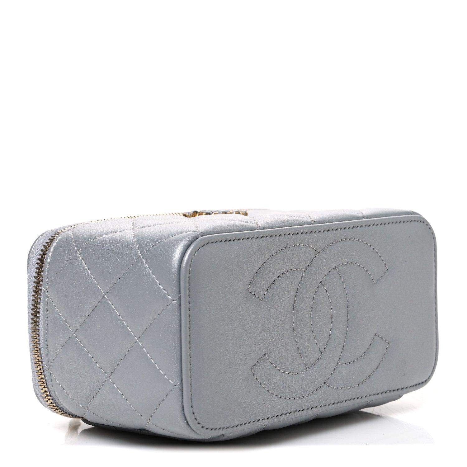 Iridescent Lambskin Quilted Pick Me Up Vanity Case Light Grey — view 4