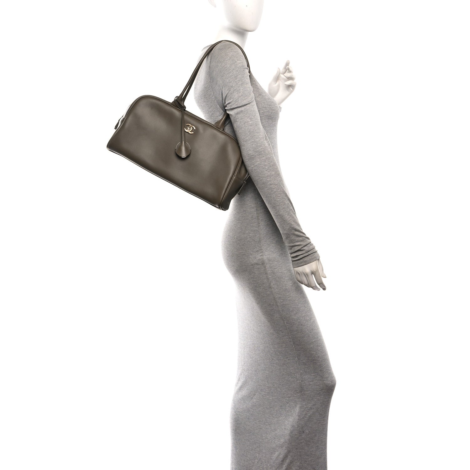 Calfskin Large Perfect Bowling Bag Dark Khaki — view 2