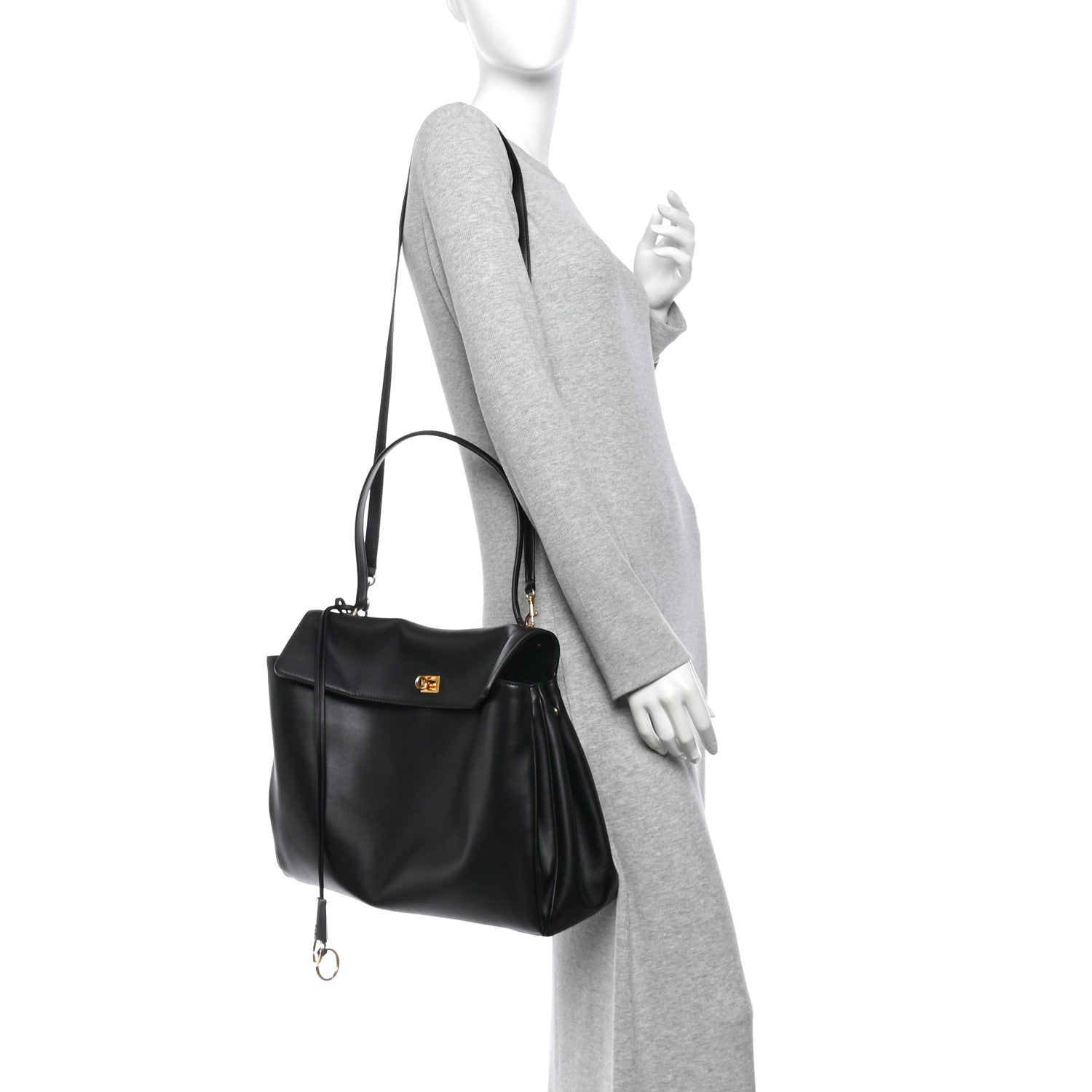 Smooth Calfskin Large Rodeo Top Handle Handbag Black — view 2