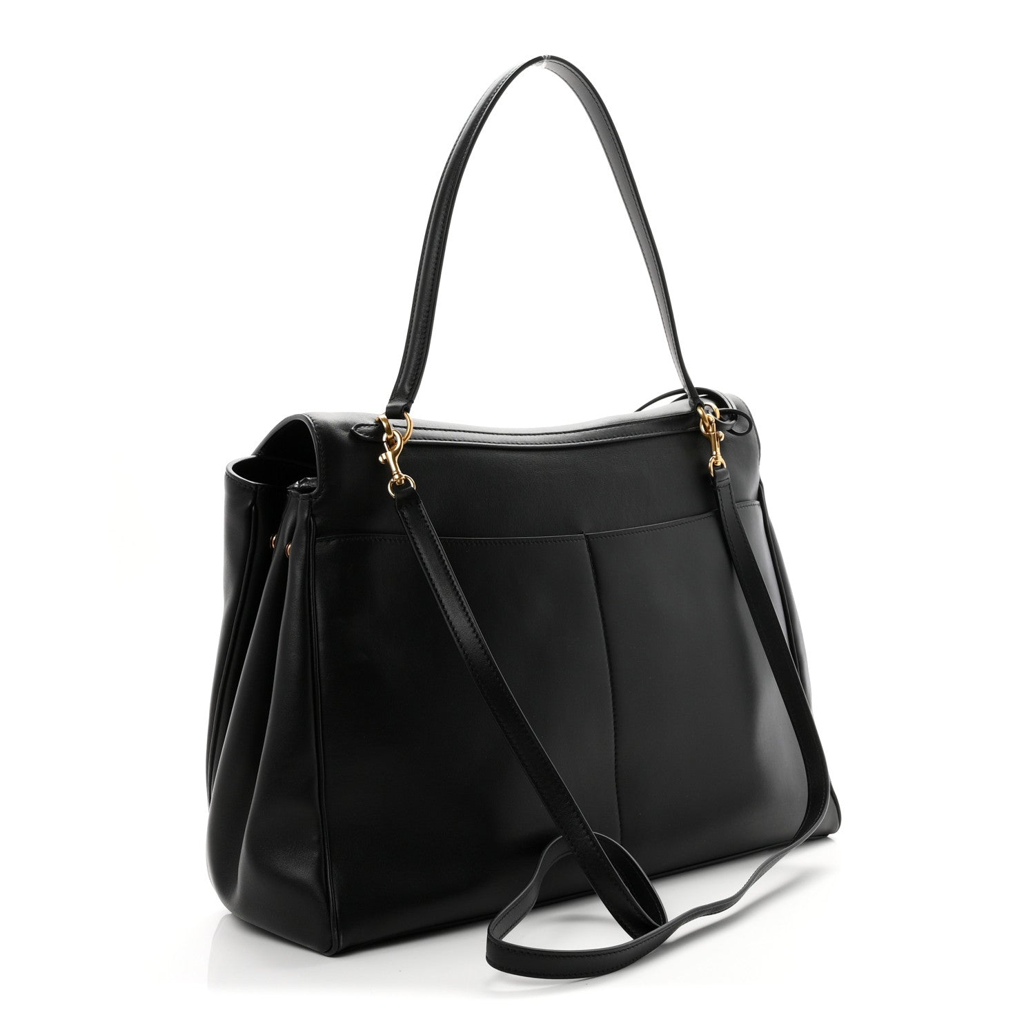 Smooth Calfskin Large Rodeo Top Handle Handbag Black — view 3