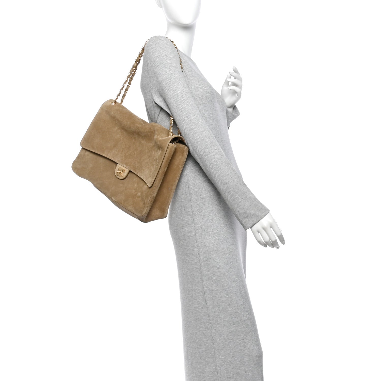 Suede Calfskin Souplissimo Maxi Flap Dark Beige — view 2
