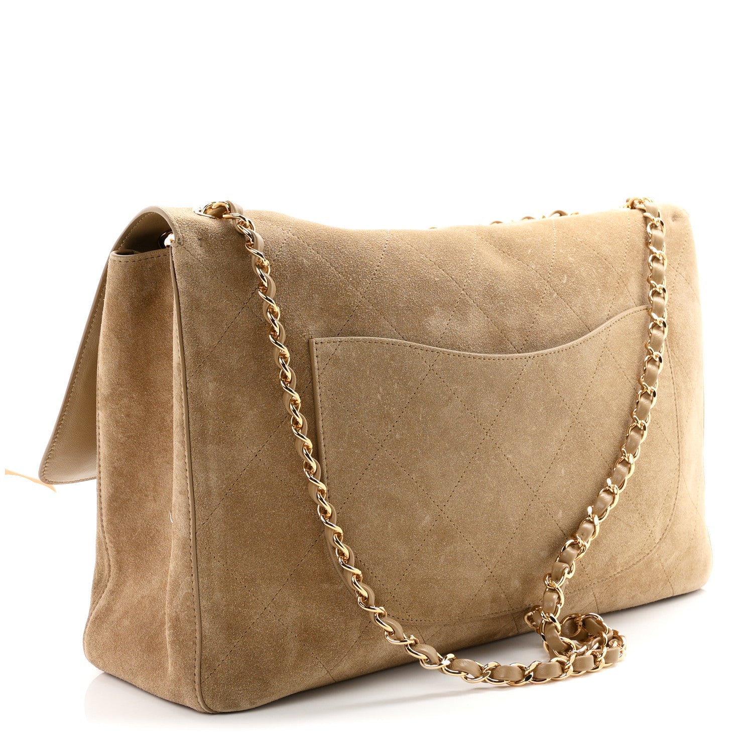 Suede Calfskin Souplissimo Maxi Flap Dark Beige — view 3