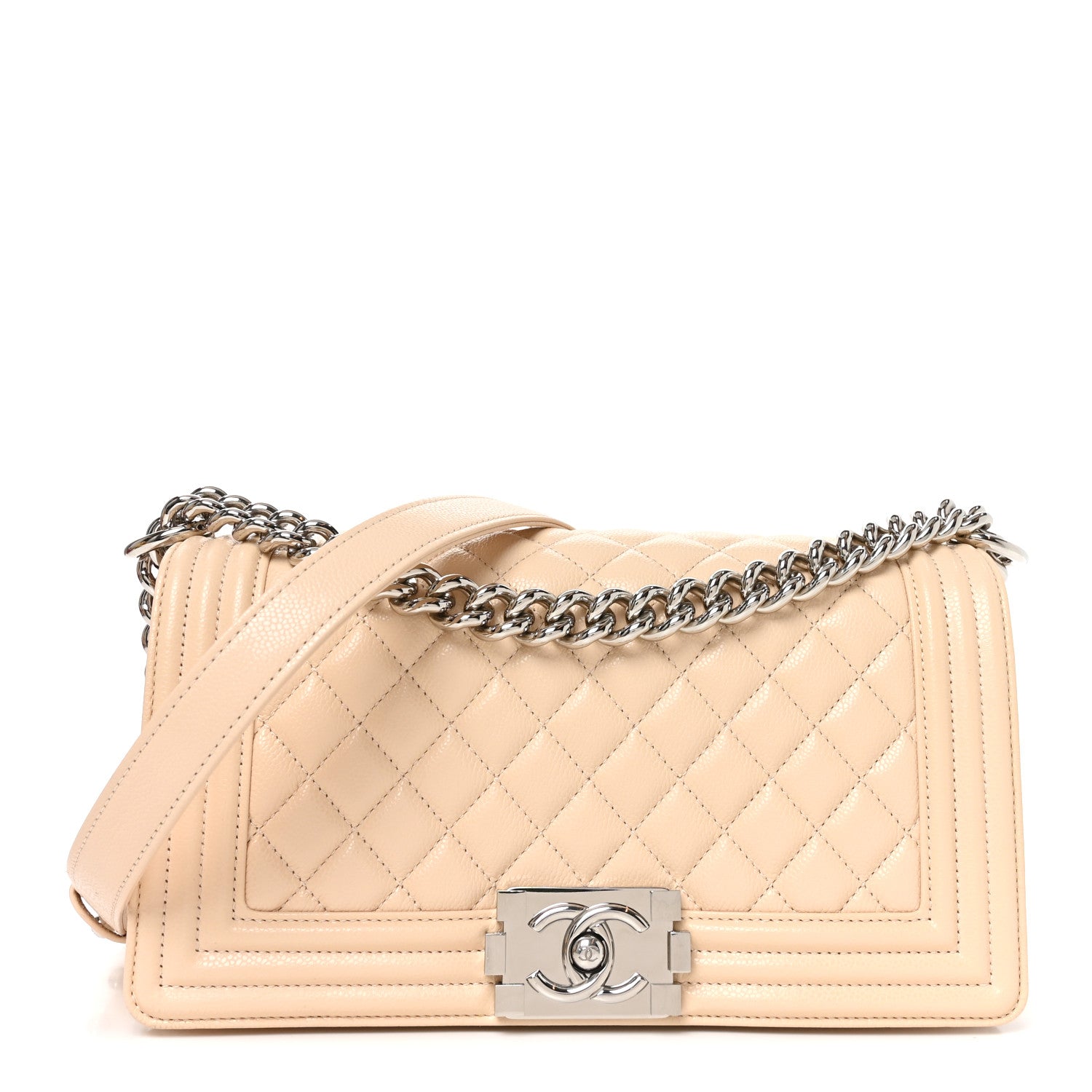 Caviar Quilted Medium Boy Flap Beige