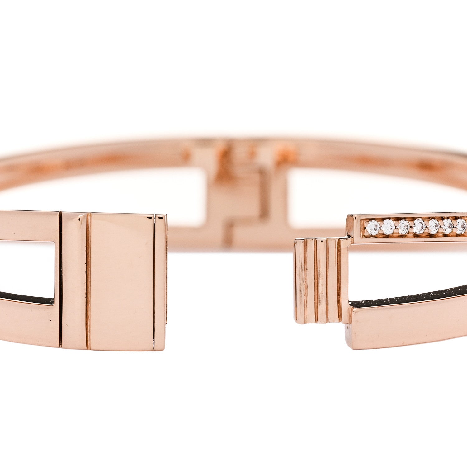18K Rose Gold Diamond Atlas X Narrow Hinged Bangle Bracelet — view 3