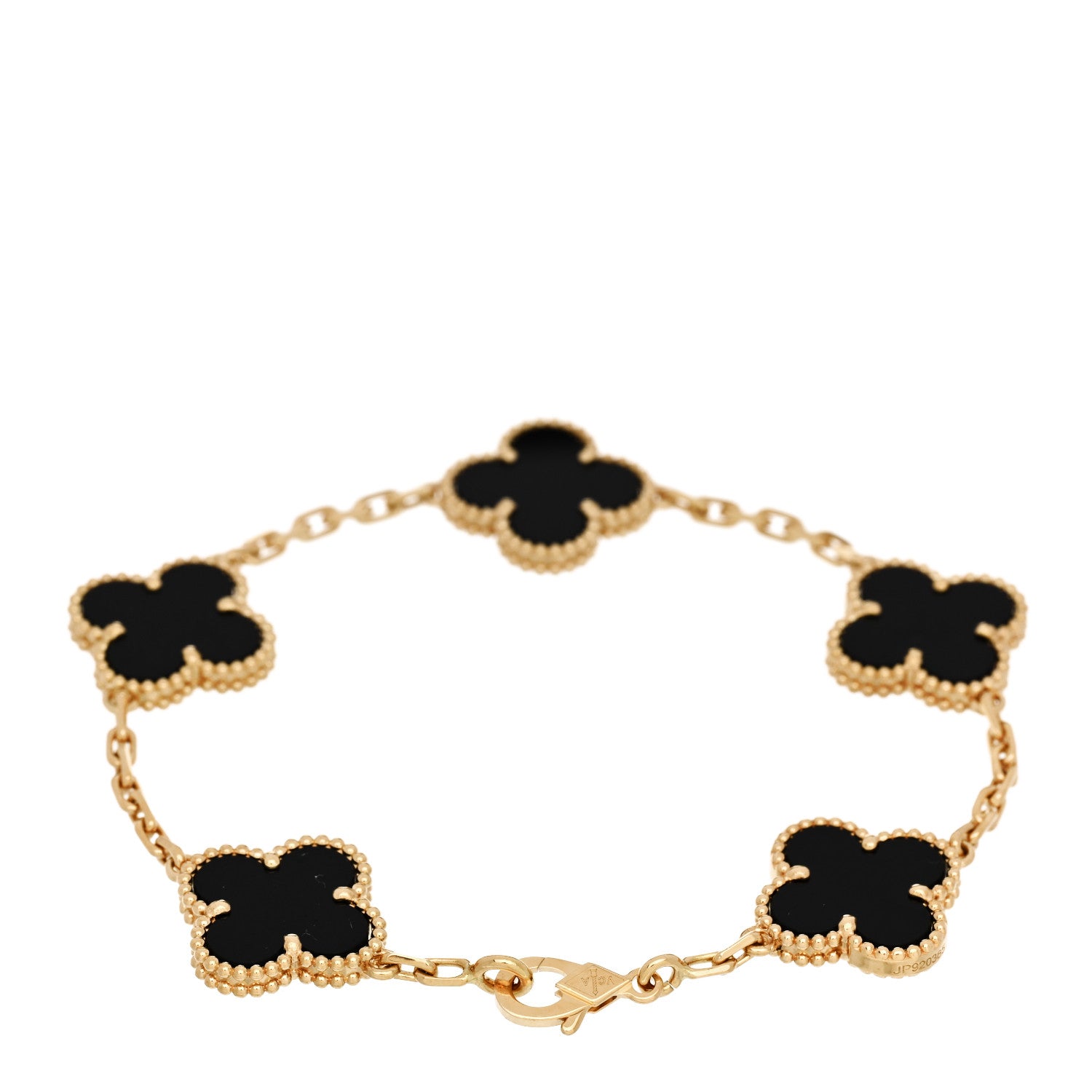 18K Yellow Gold Black Onyx 5 Motifs Vintage Alhambra Bracelet — view 2