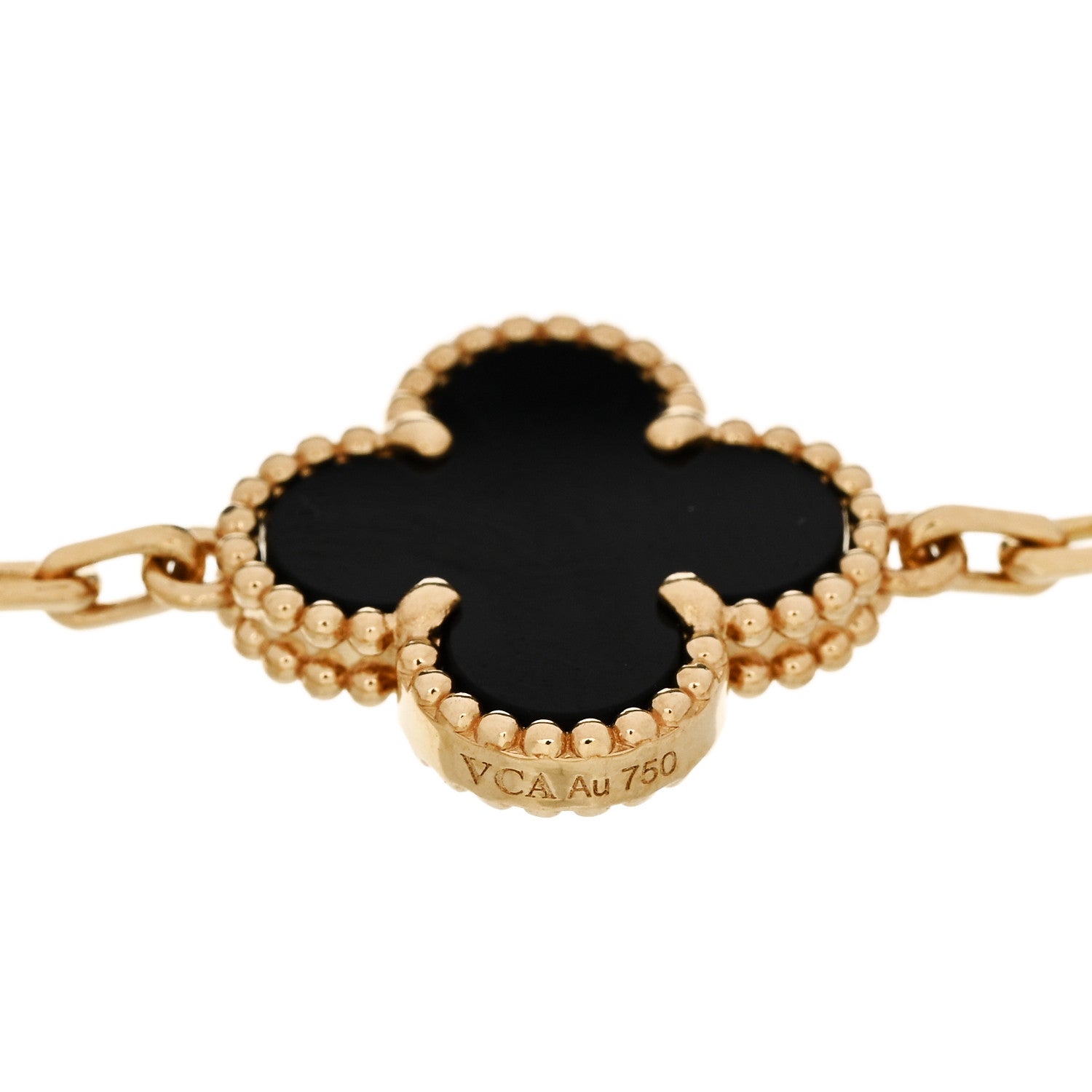 18K Yellow Gold Black Onyx 5 Motifs Vintage Alhambra Bracelet — view 4
