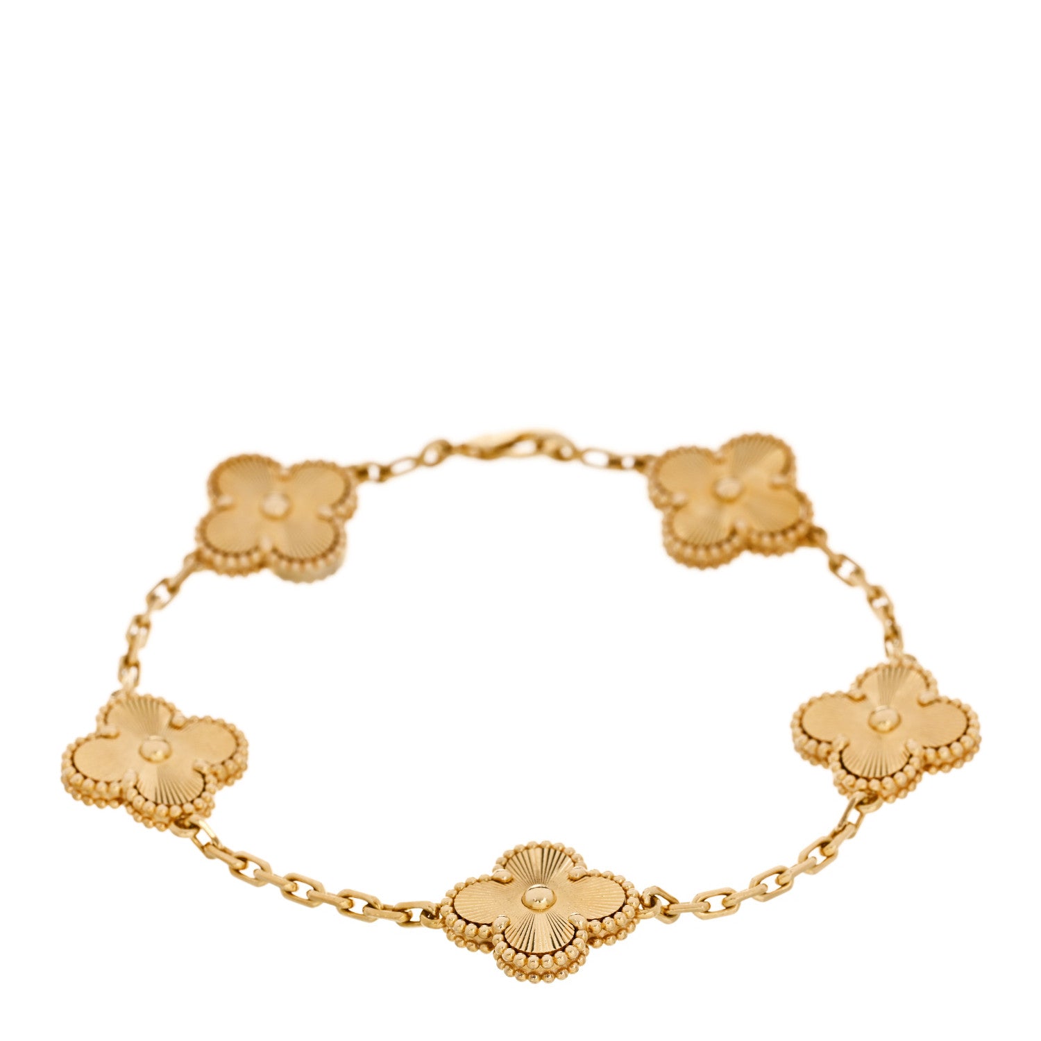 18K Yellow Gold 5 Motifs Guilloche Vintage Alhambra Bracelet