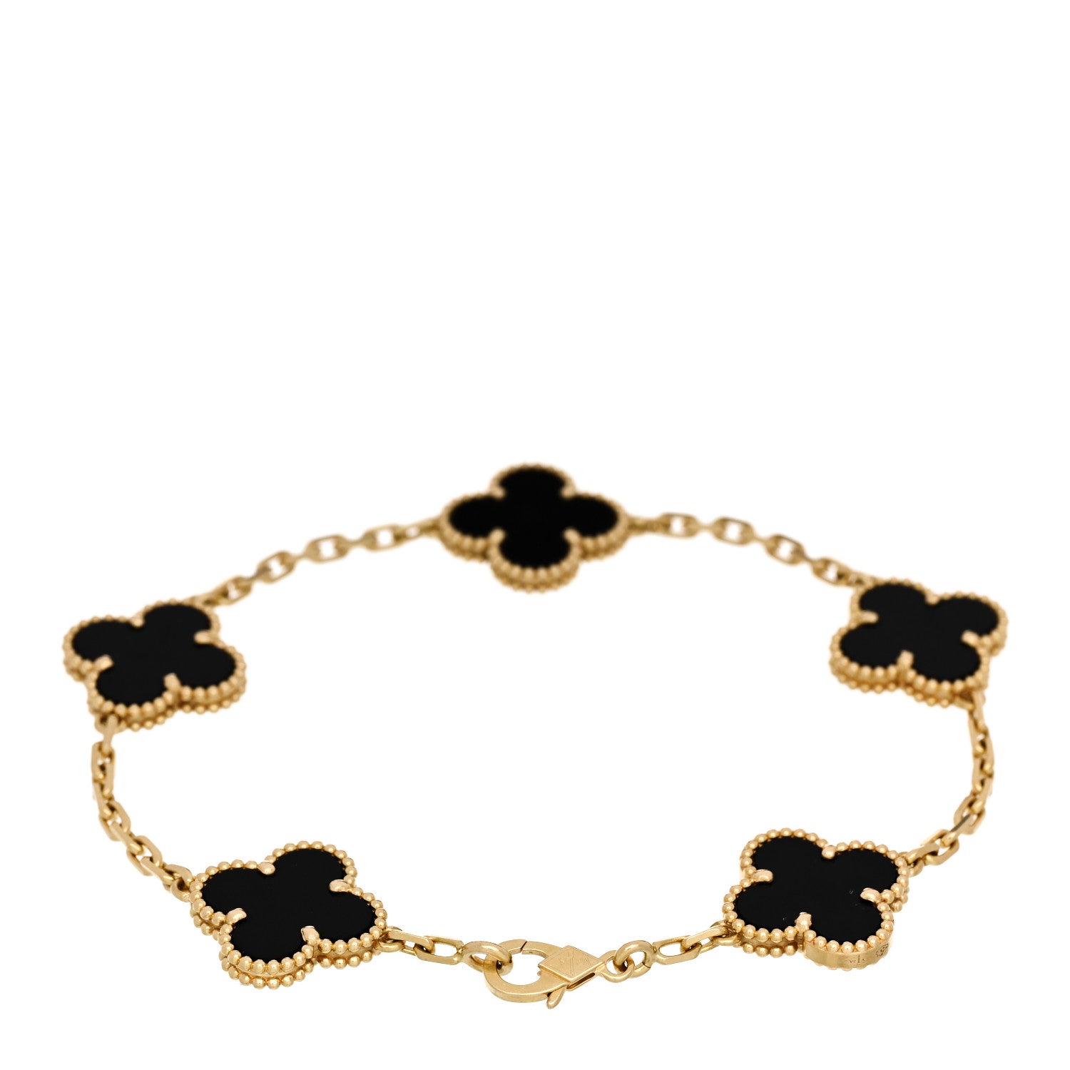 18K Yellow Gold Black Onyx 5 Motifs Vintage Alhambra Bracelet — view 2