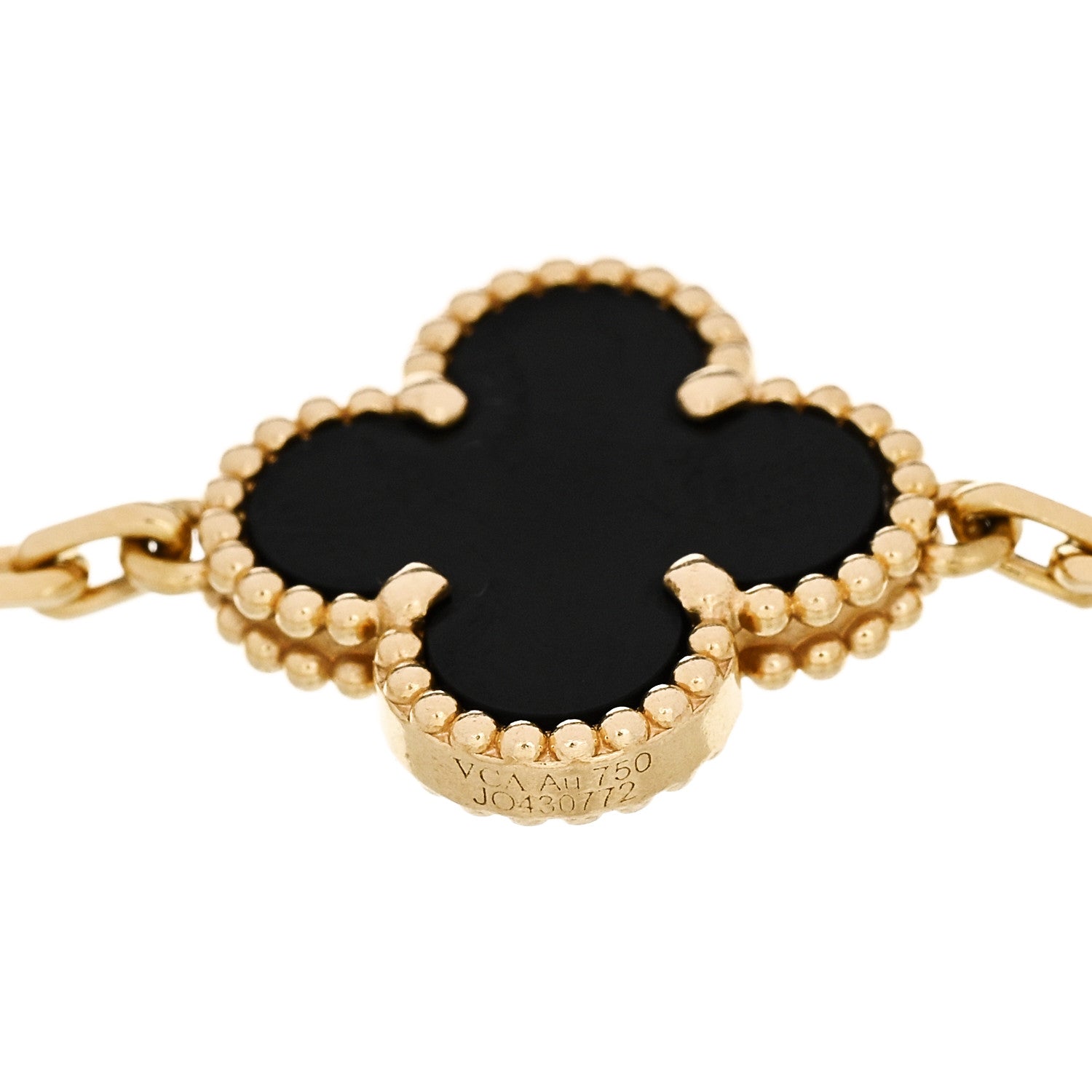 18K Yellow Gold Black Onyx 5 Motifs Vintage Alhambra Bracelet — view 3