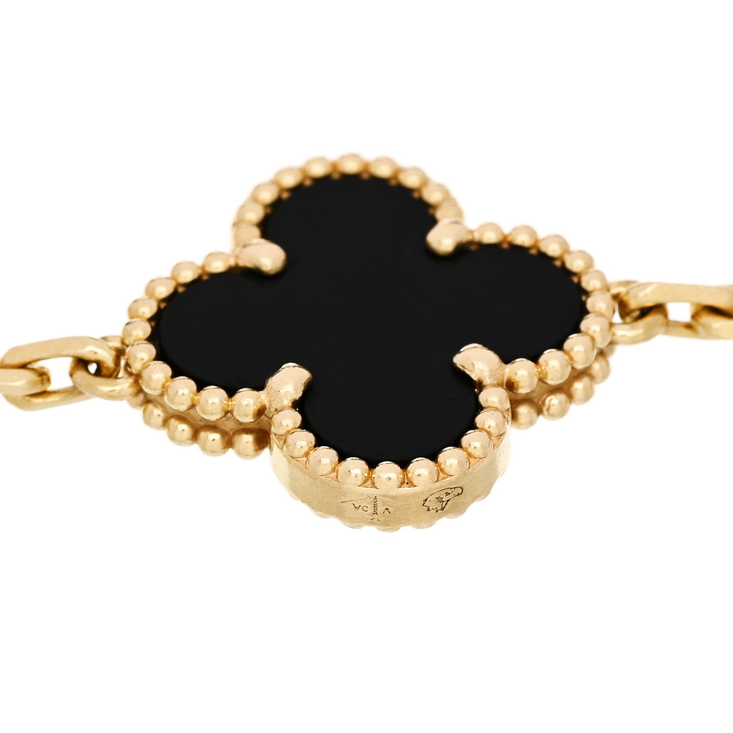 18K Yellow Gold Black Onyx 5 Motifs Vintage Alhambra Bracelet — view 4