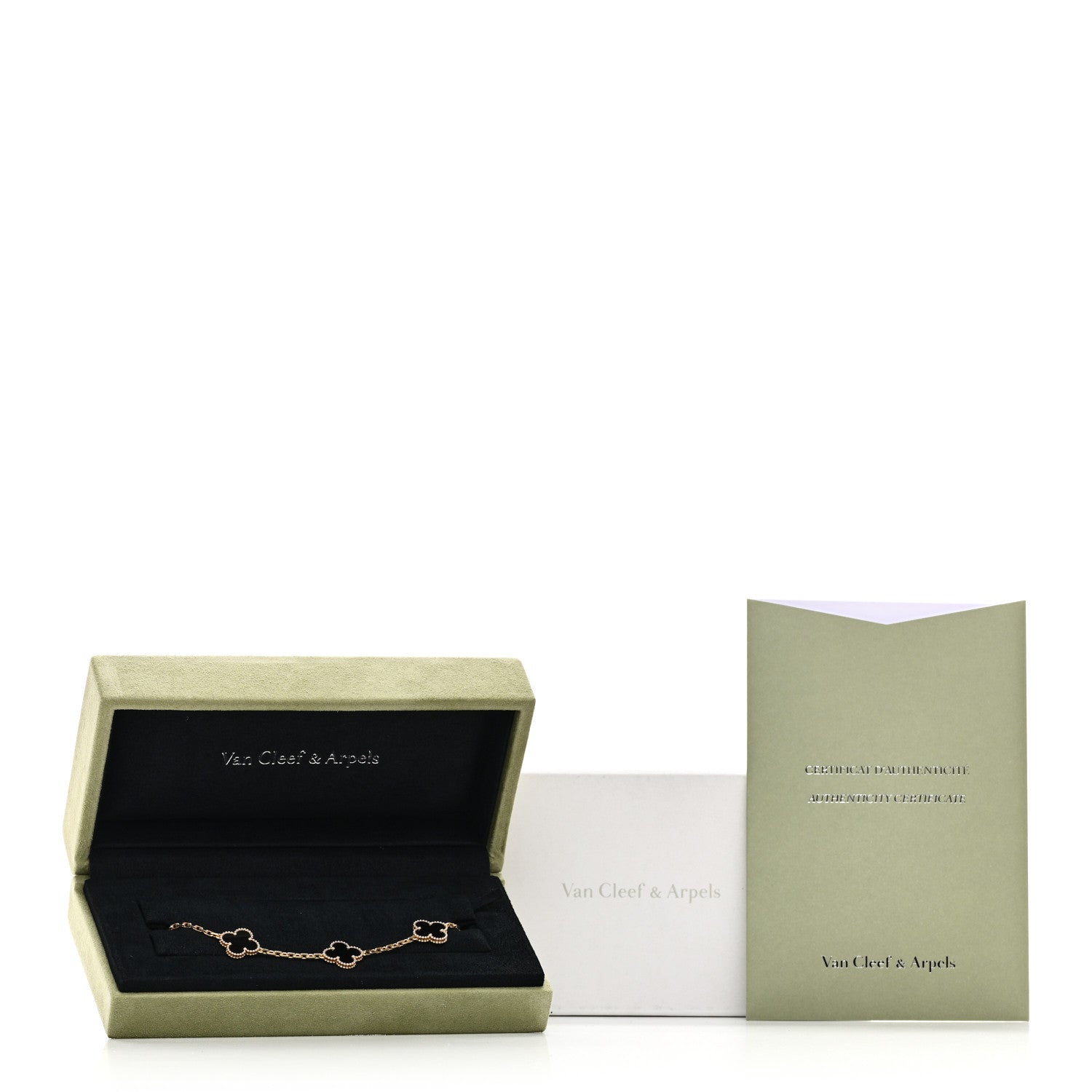 18K Yellow Gold Black Onyx 5 Motifs Vintage Alhambra Bracelet — view 5