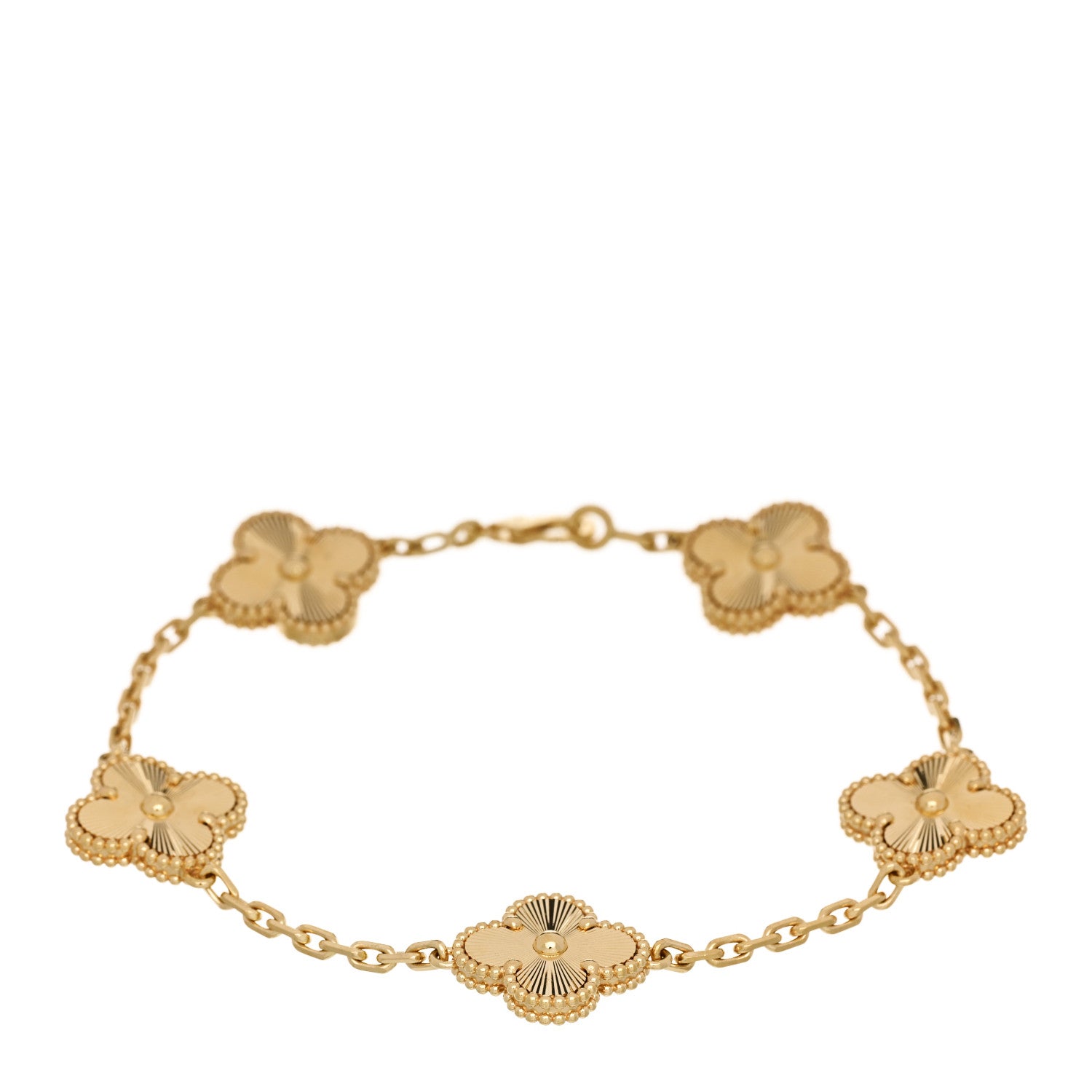 18K Yellow Gold 5 Motifs Guilloche Vintage Alhambra Bracelet