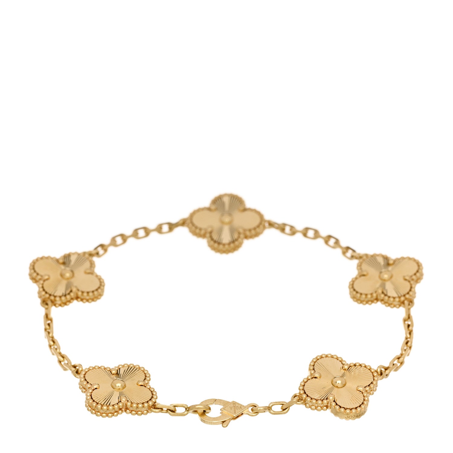 18K Yellow Gold 5 Motifs Guilloche Vintage Alhambra Bracelet — view 2