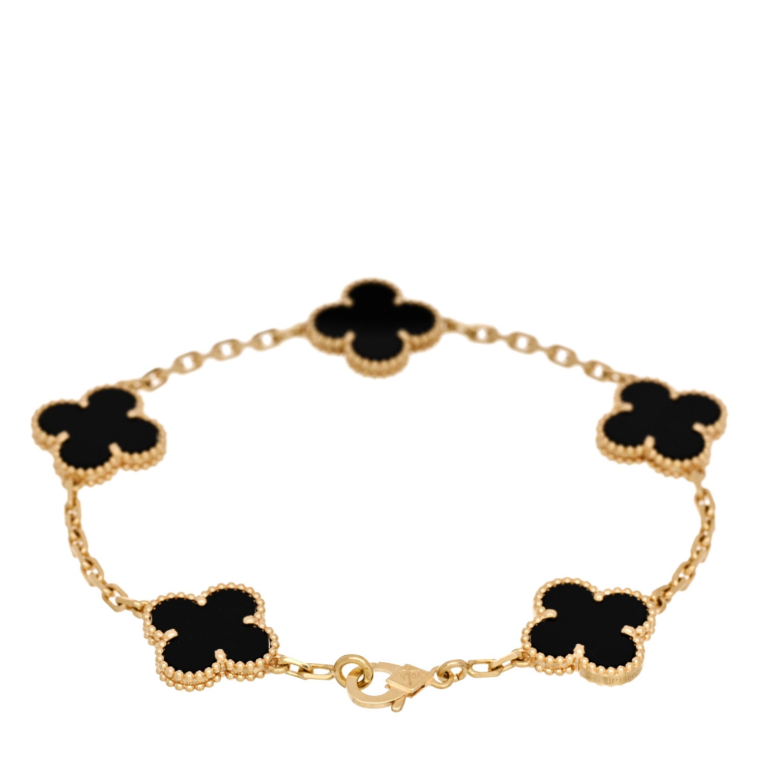 18K Yellow Gold Black Onyx 5 Motifs Vintage Alhambra Bracelet — view 2