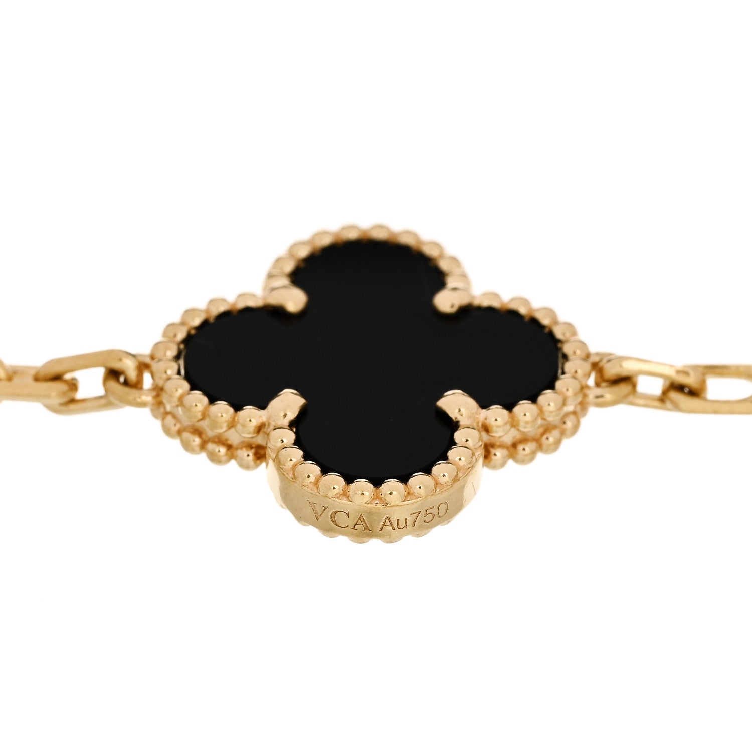 18K Yellow Gold Black Onyx 5 Motifs Vintage Alhambra Bracelet — view 4