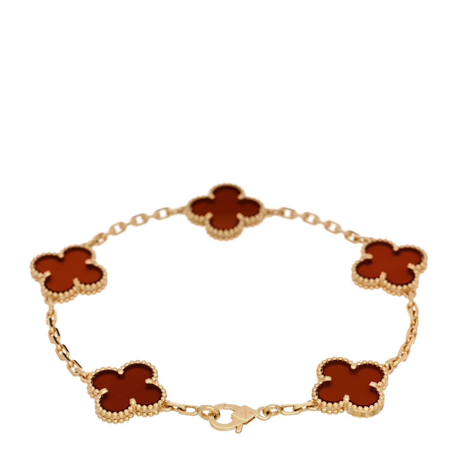 18K Yellow Gold Carnelian 5 Motifs Vintage Alhambra Bracelet — view 2