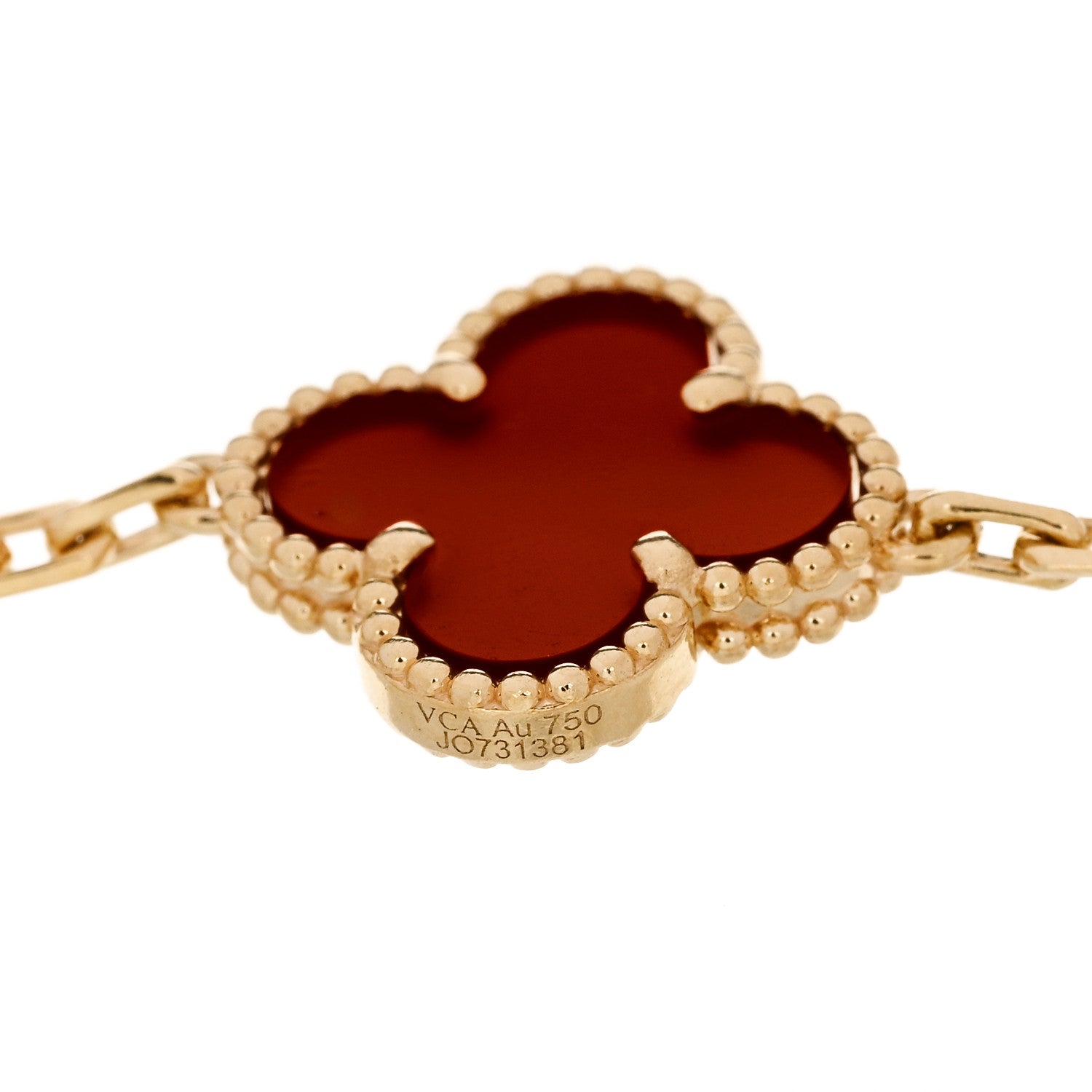 18K Yellow Gold Carnelian 5 Motifs Vintage Alhambra Bracelet — view 3