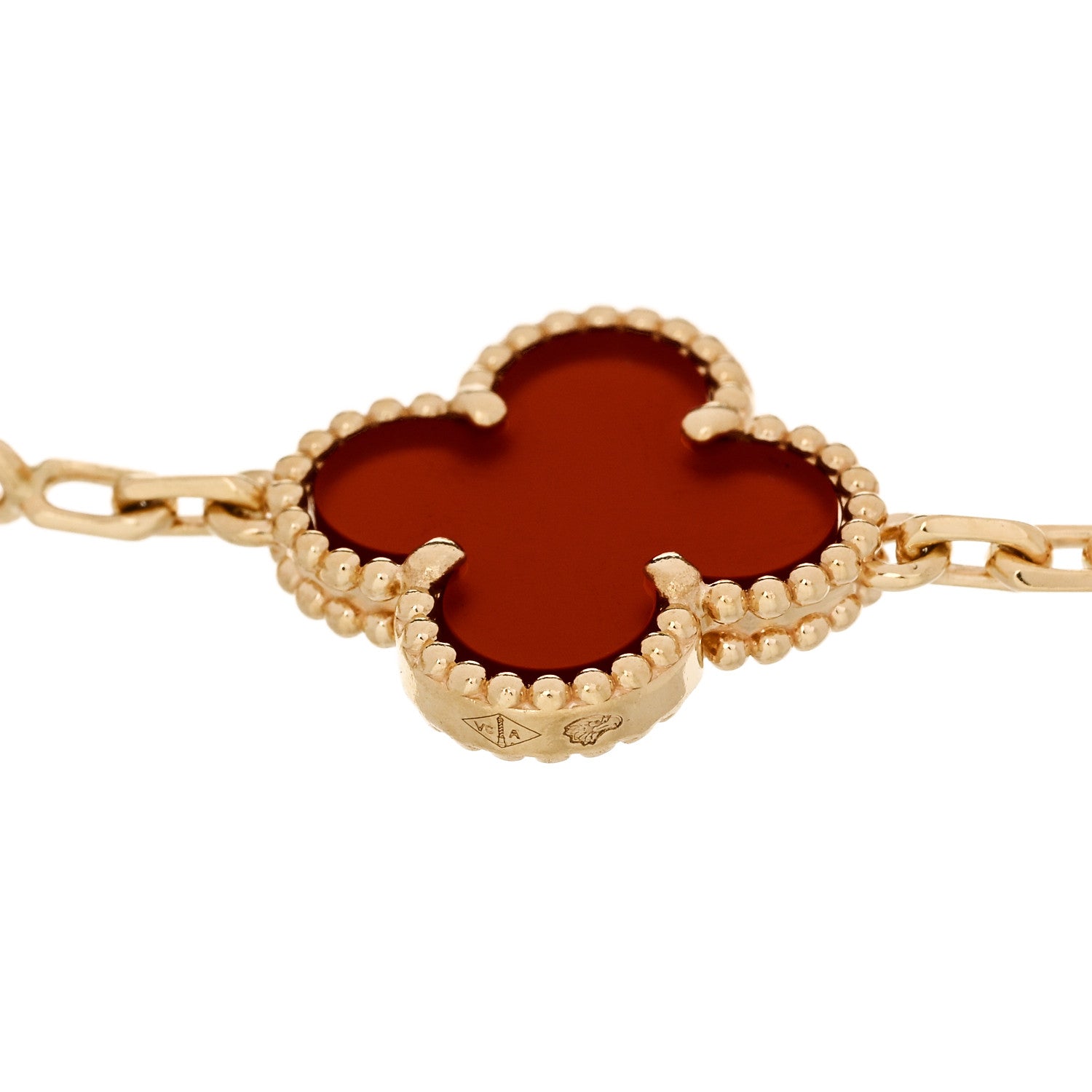 18K Yellow Gold Carnelian 5 Motifs Vintage Alhambra Bracelet — view 4