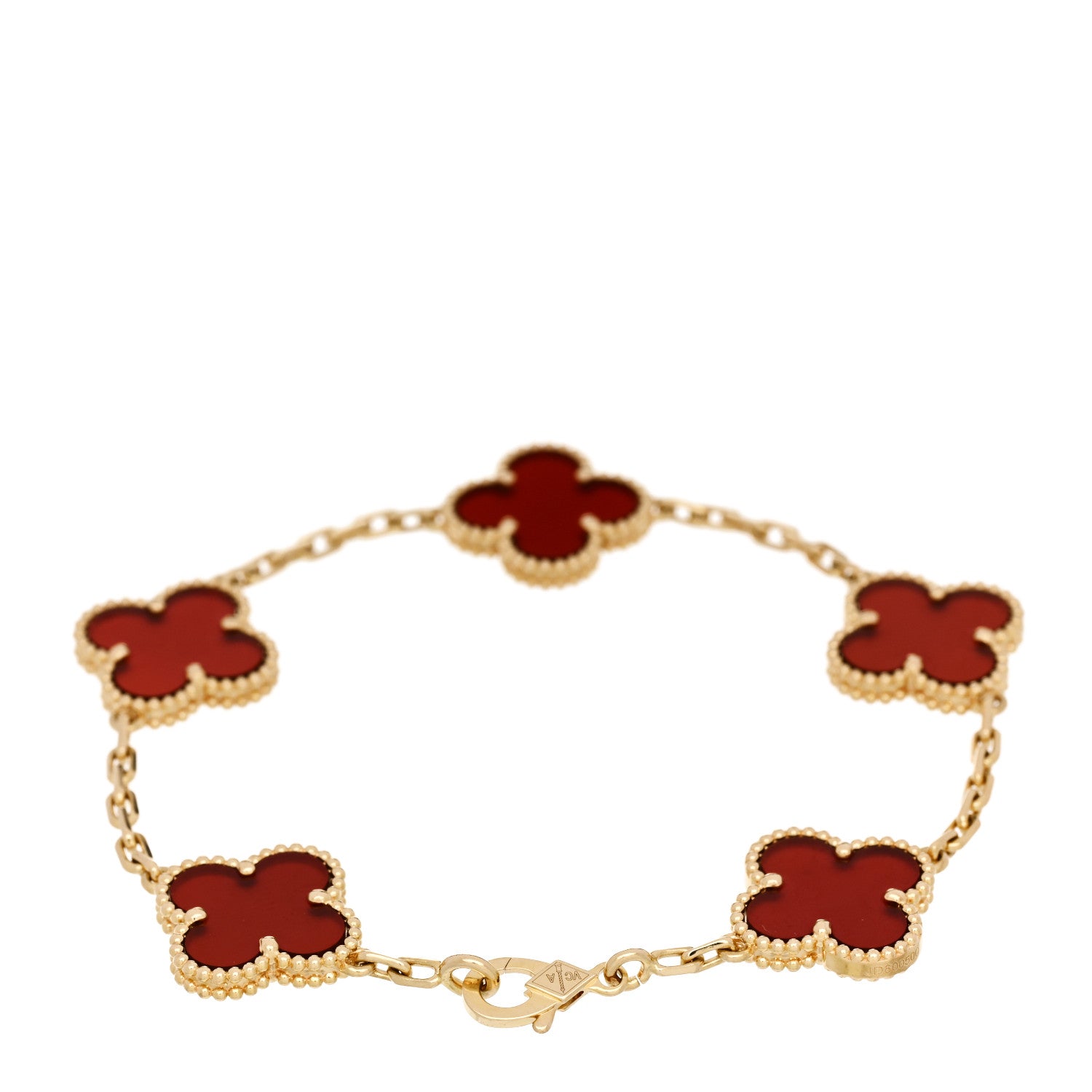 18K Yellow Gold Carnelian 5 Motifs Vintage Alhambra Bracelet — view 2