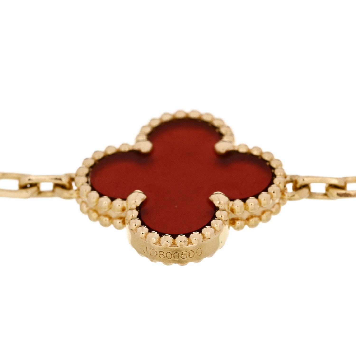 18K Yellow Gold Carnelian 5 Motifs Vintage Alhambra Bracelet — view 3